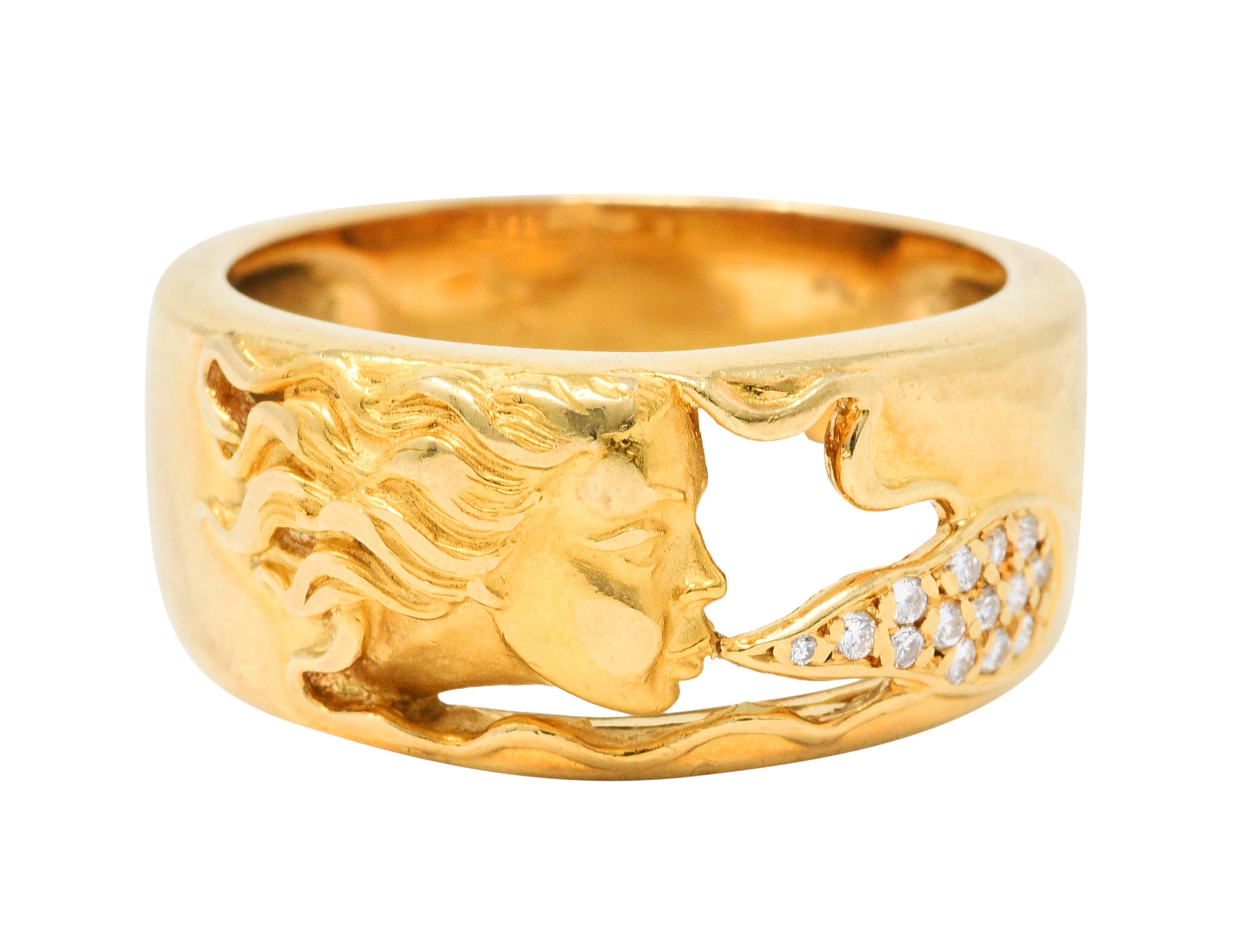 Carrera Y Carrera Diamond 18 Karat Gold Wind Nymph Blowing Band RingRing - Wilson's Estate Jewelry