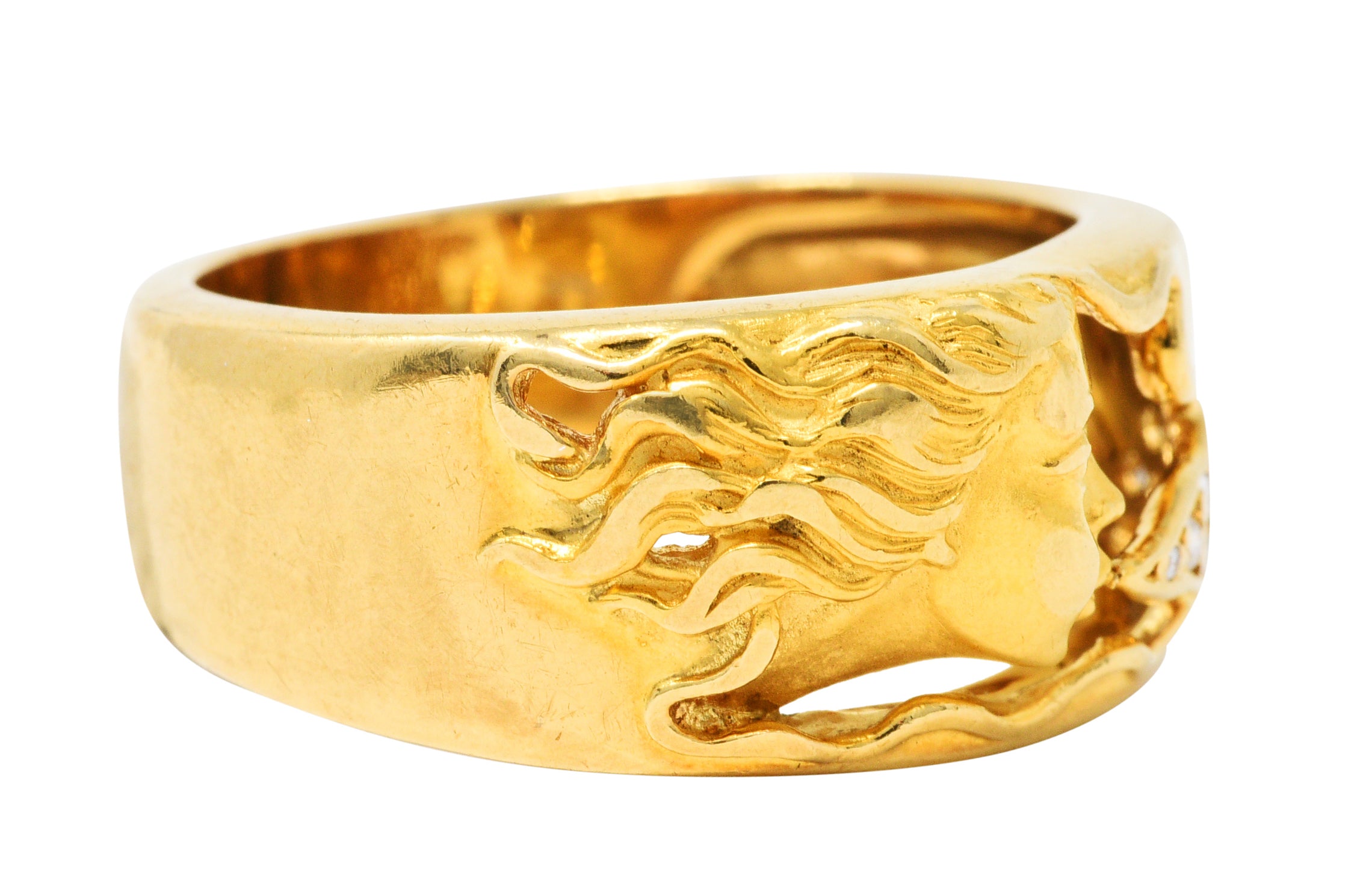 Carrera Y Carrera Diamond 18 Karat Gold Wind Nymph Blowing Band RingRing - Wilson's Estate Jewelry