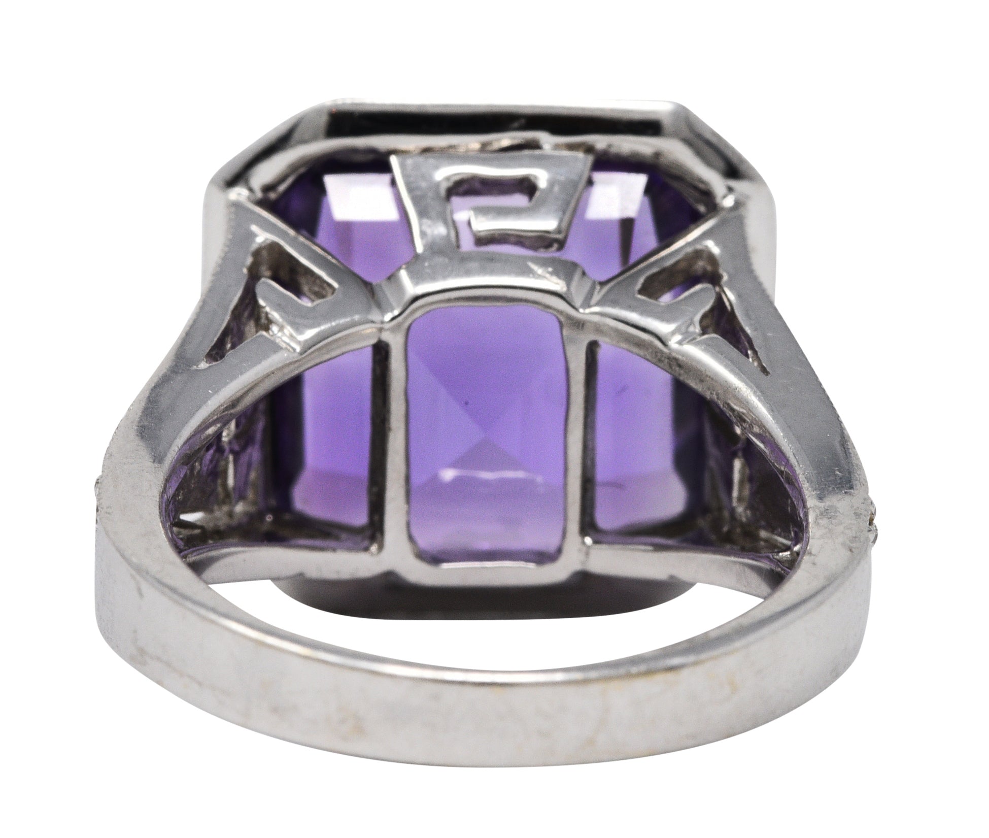 Contemporary Amethyst Diamond 18 Karat White Gold Greek Key RingRing - Wilson's Estate Jewelry