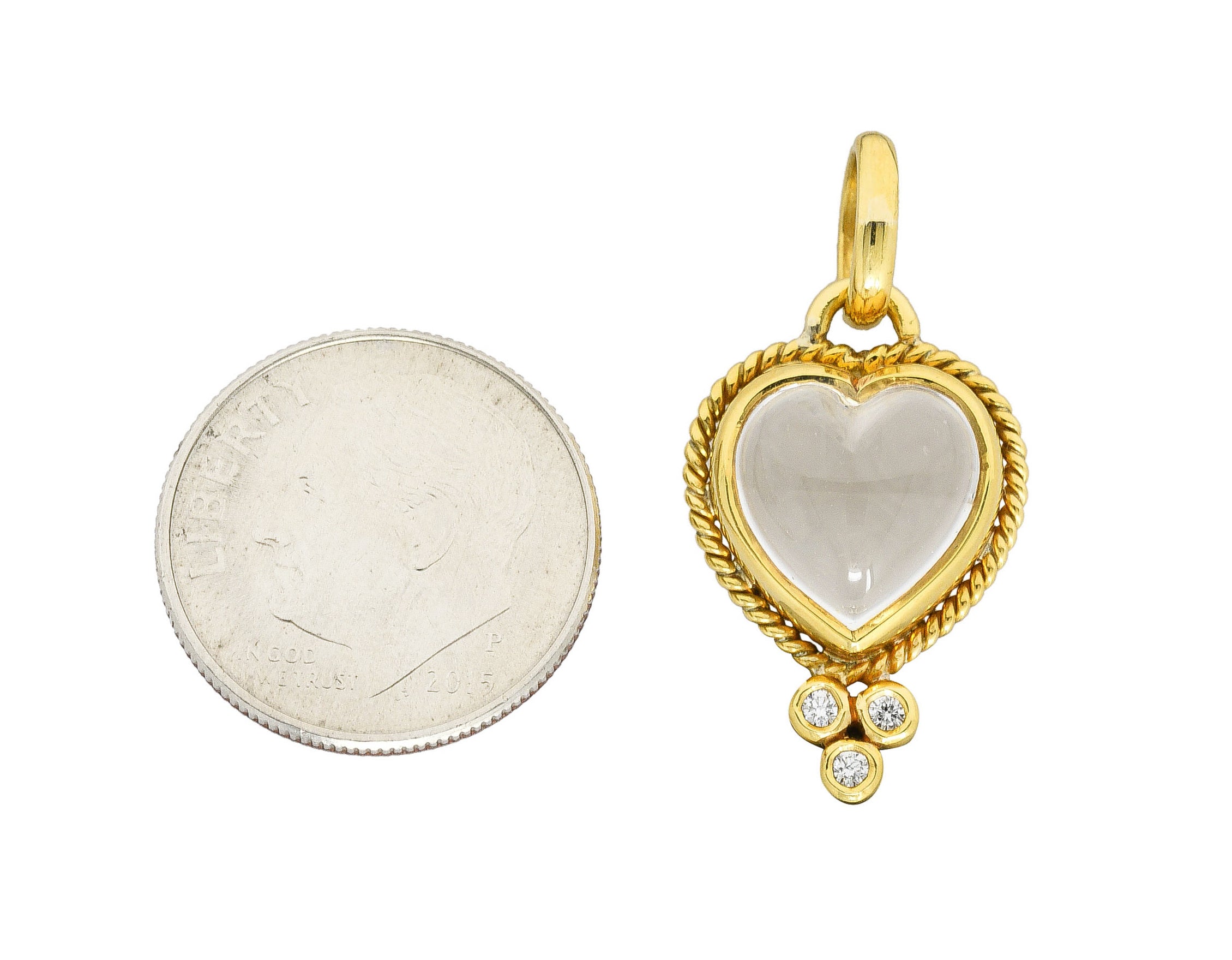 Temple St. Claire Contemporary Moonstone Cabochon Diamond 18 Karat Yellow Gold Heart Pendant Charm Wilson's Estate Jewelry