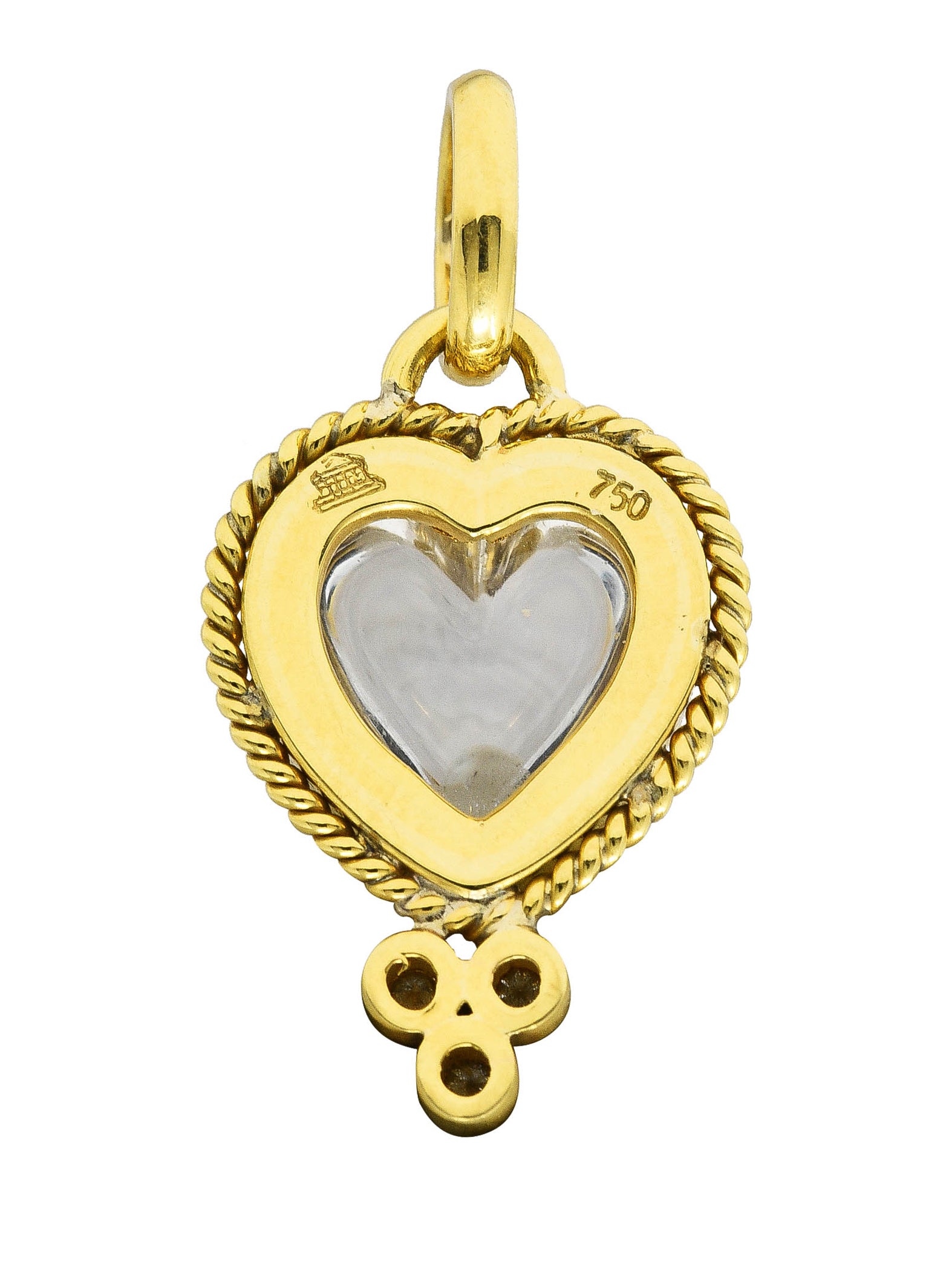 Temple St. Claire Contemporary Moonstone Cabochon Diamond 18 Karat Yellow Gold Heart Pendant Charm Wilson's Estate Jewelry