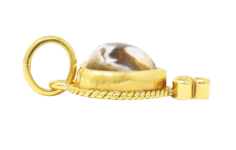 Temple St. Claire Contemporary Moonstone Cabochon Diamond 18 Karat Yellow Gold Heart Pendant Charm Wilson's Estate Jewelry