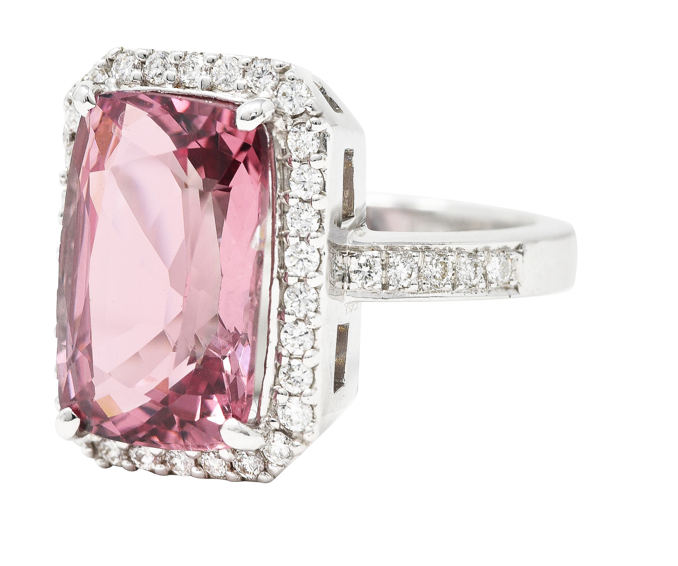 6.52 CTW Cushion Cut Spinel Diamond 18 Karat White Gold Halo Cocktail Ring Wilson's Estate Jewelry