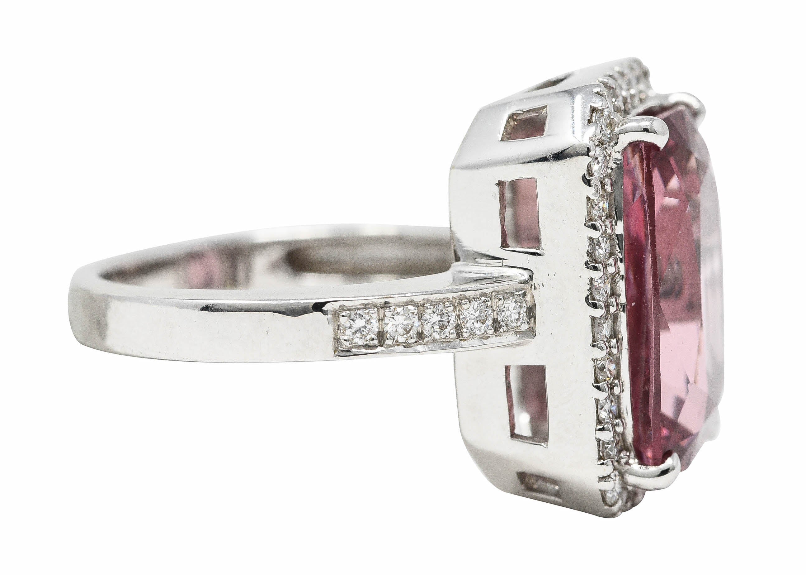 6.52 CTW Cushion Cut Spinel Diamond 18 Karat White Gold Halo Cocktail Ring Wilson's Estate Jewelry