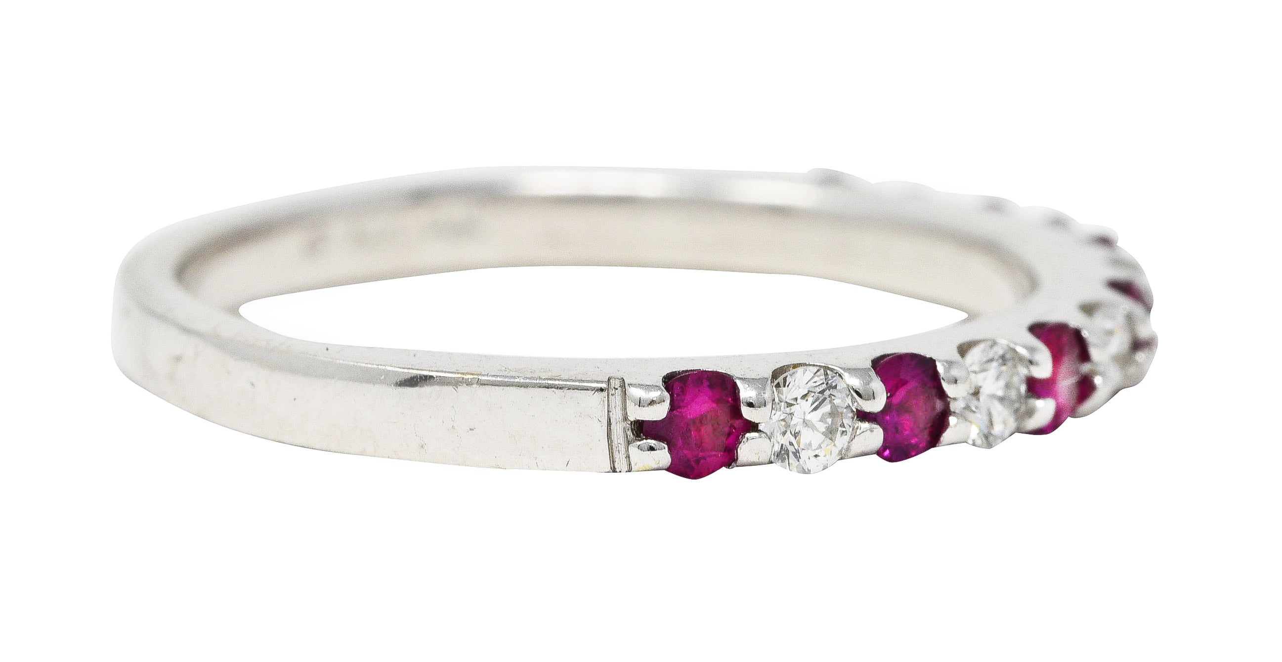 Contemporary Ruby Diamond 14 Karat White Gold Stacking Band Ring Wilson's Estate Jewelry