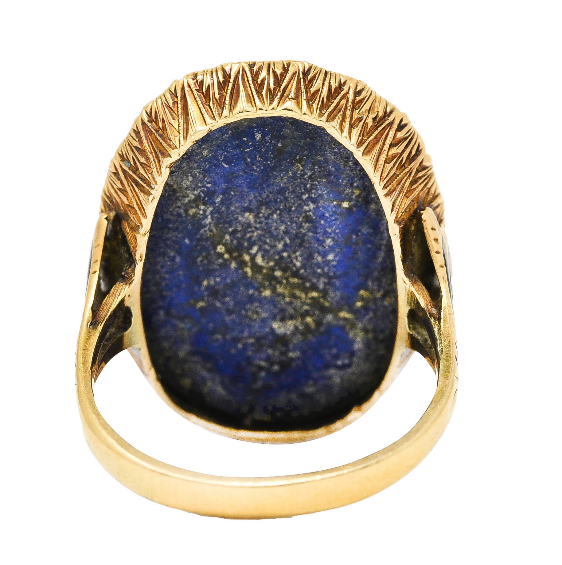 Vintage Etruscan Revival Lapis Lazuli 14 Karat Yellow Gold Scarab Antique Ring Wilson's Estate Jewelry