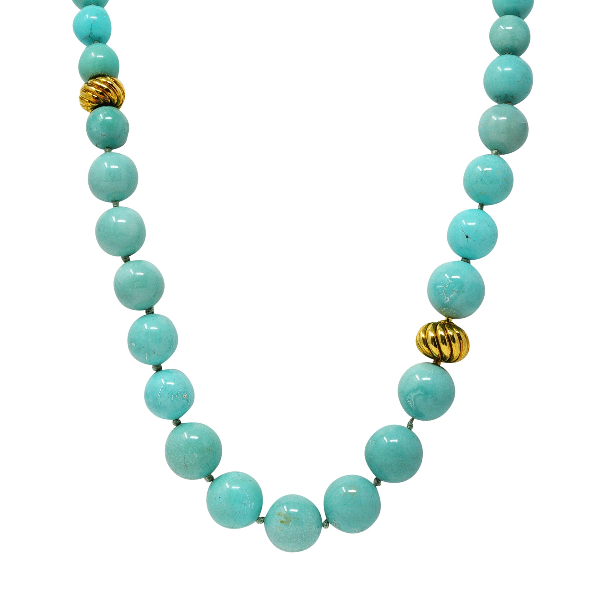 David Yurman Turquoise 18 Karat Yellow Gold Graduated Bead Necklace Wilson's Estate Jewelry