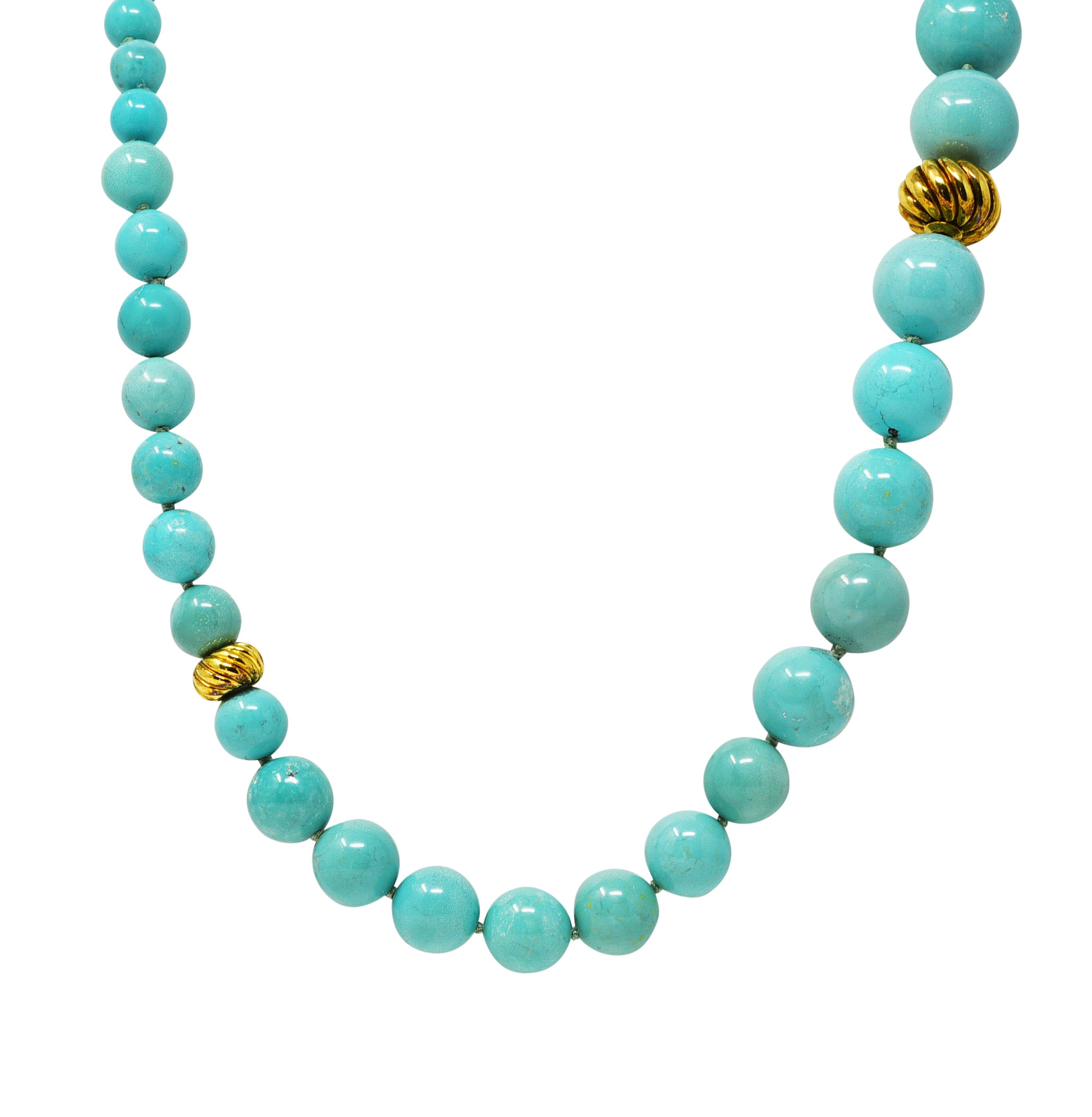 David Yurman Turquoise 18 Karat Yellow Gold Graduated Bead Necklace Wilson's Estate Jewelry