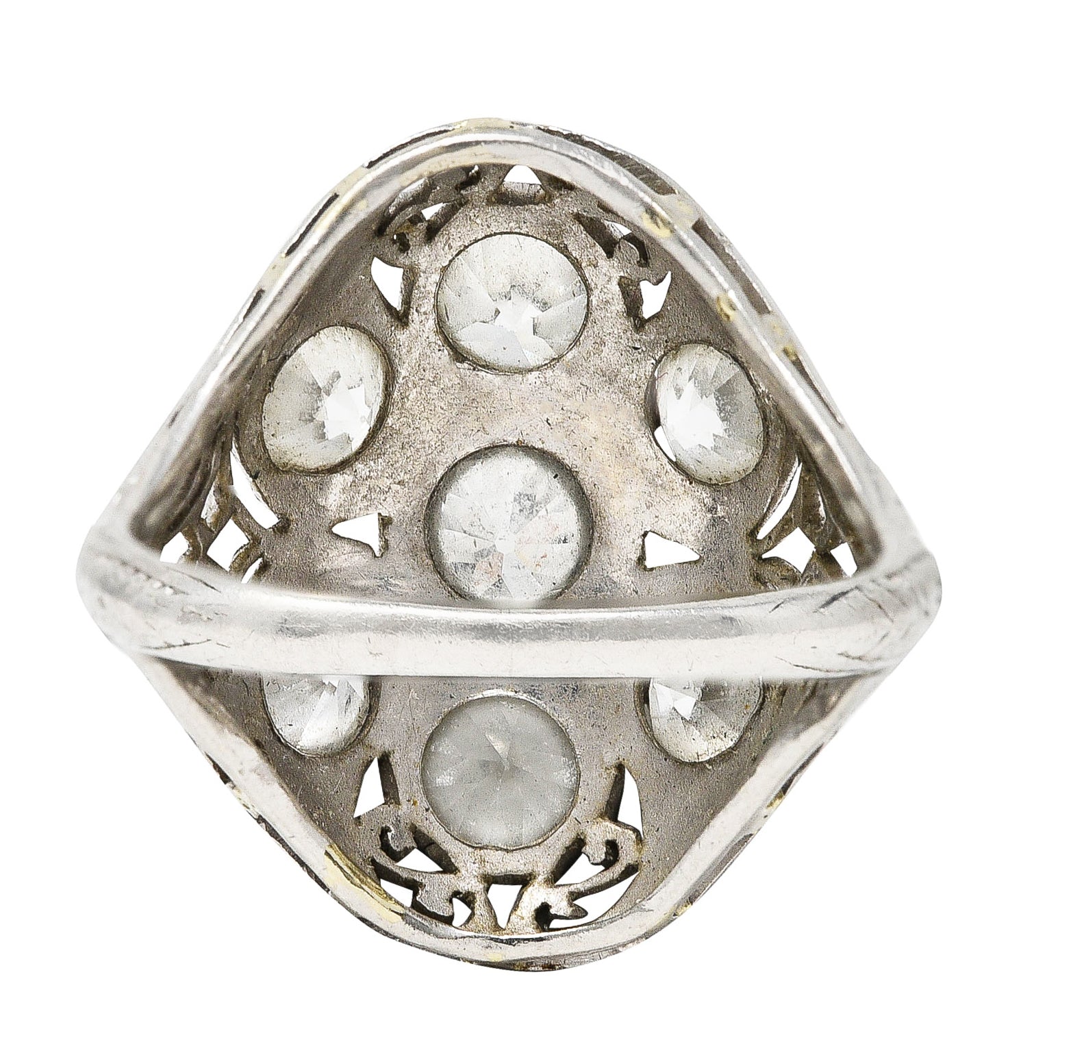 Edwardian 1.93 CTW Old European Cut Diamond Platinum Scrolling  Antique Clustered Dinner Ring Wilson's Estate Jewelry