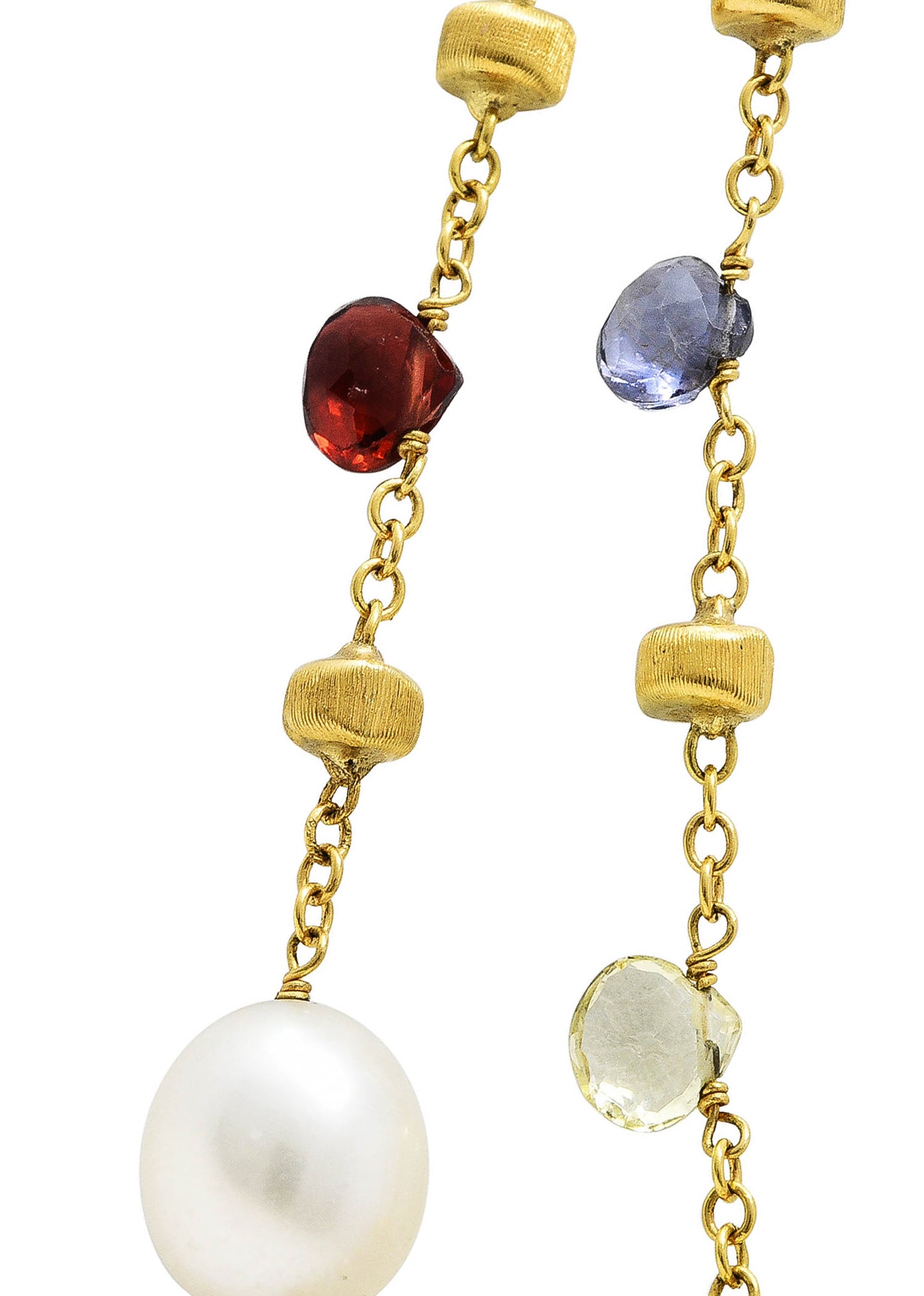 Marco Bicego Contemporary Cultured Pearl Citrine Topaz Multi Gemstone 18 Karat Yellow Gold 46 IN Long Gemstone Confetti Necklace Wilson's Estate Jewelry