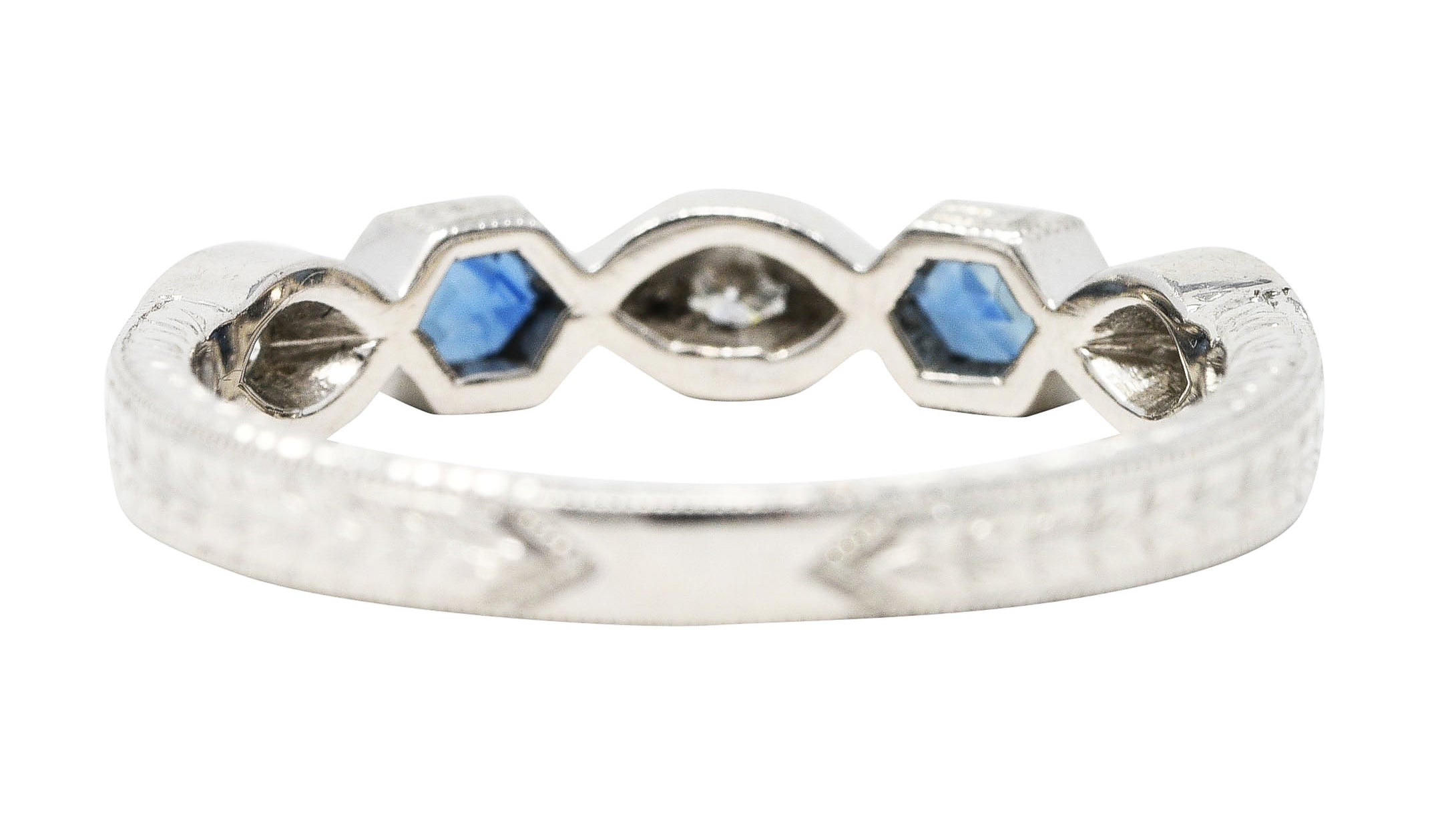 Contemporary 0.35 CTW Sapphire Diamond Platinum Geometric Band RingRings - Wilson's Estate Jewelry