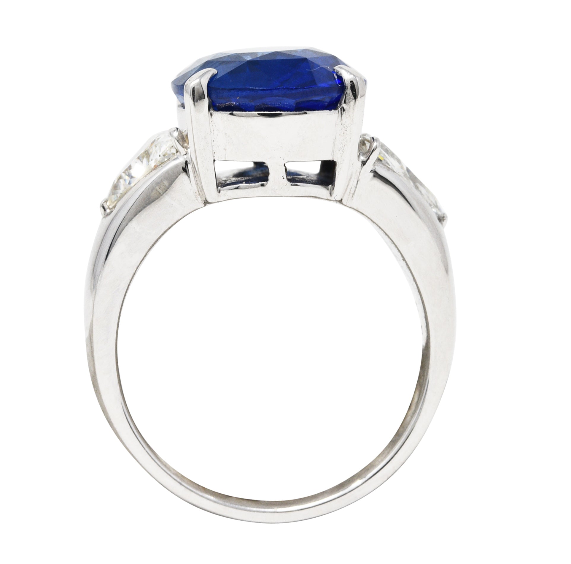 Contemporary 7.55 CTW Ceylon Sapphire Diamond Platinum Unisex Gemstone Ring GIA Wilson's Estate Jewelry