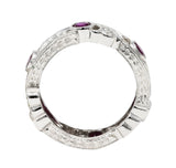 Contemporary 1.05 CTW Ruby Diamond 18 Karat White Gold Ginkgo Band RingRings - Wilson's Estate Jewelry