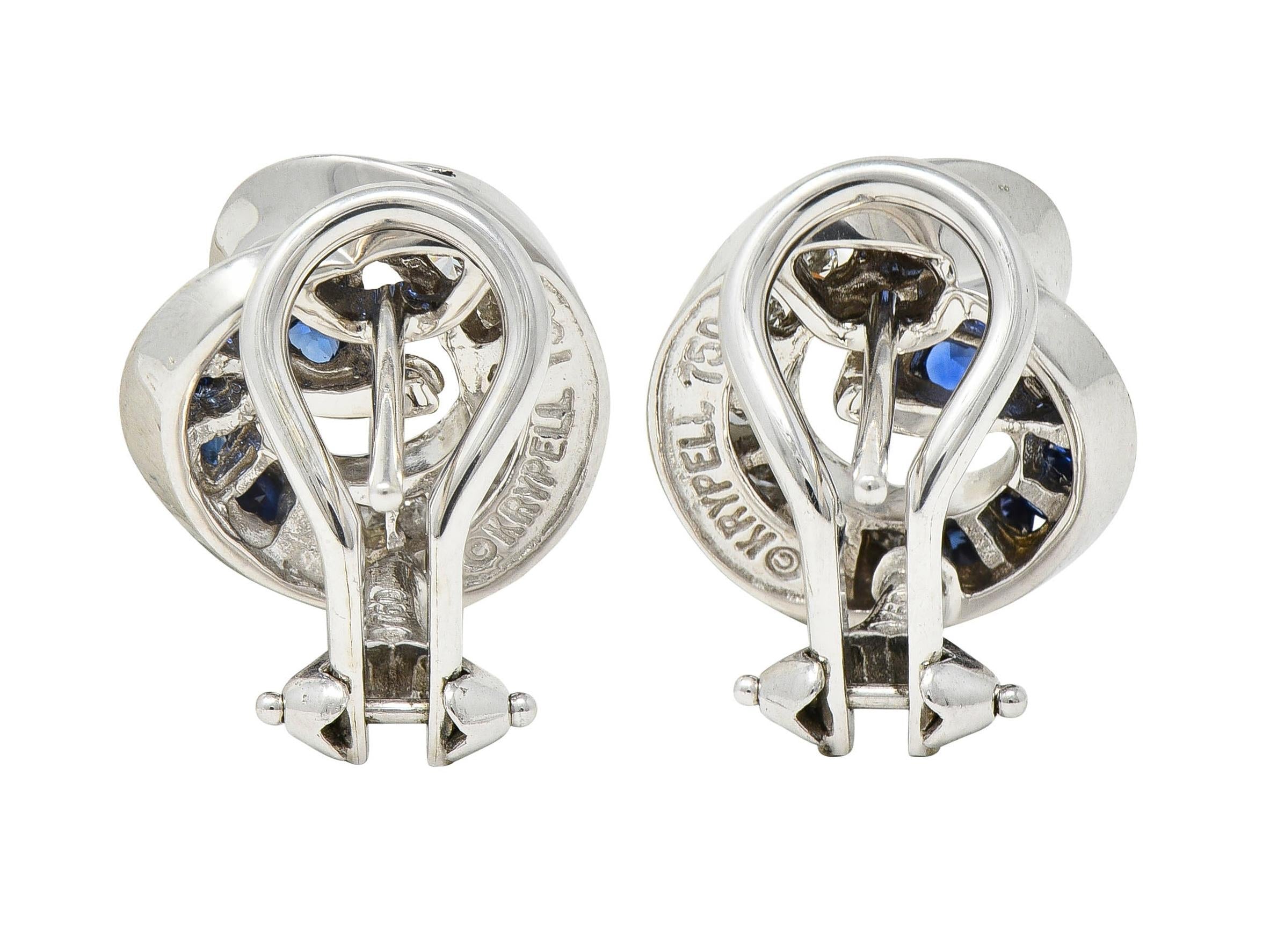 Charles Krypell Vintage Sapphire Diamond 18 Karat White Gold Swirl Earrings