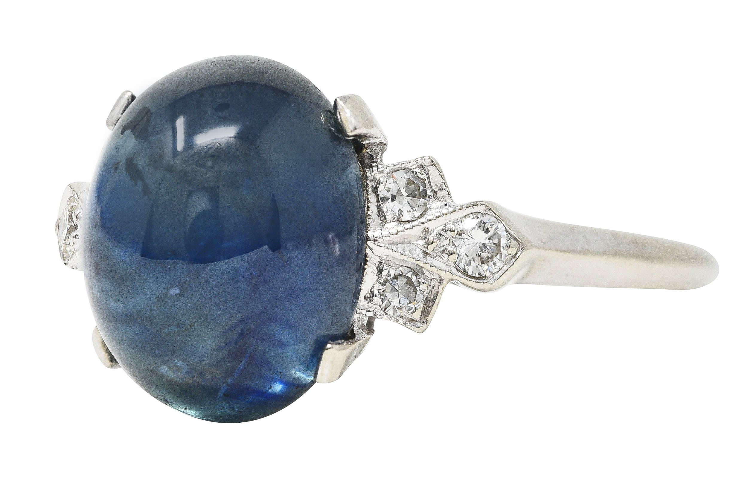 Contemporary 9.80 CTW Sapphire Cabochon Diamond 14 Karat White Gold Gemstone Ring Wilson's Estate Jewelry