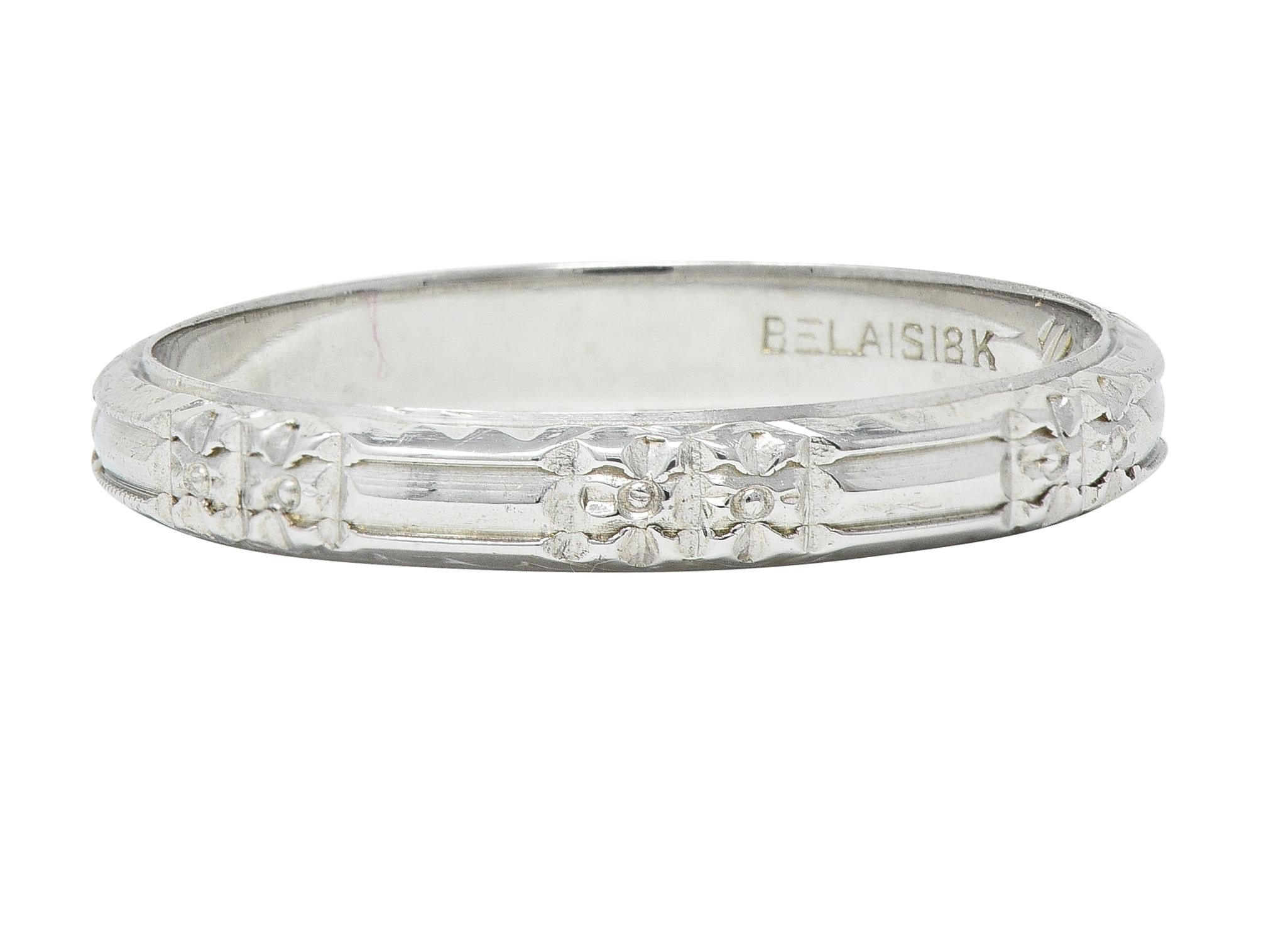 Belais Art Deco 18 Karat White Gold Orange Blossom Vintage Wedding Band Ring