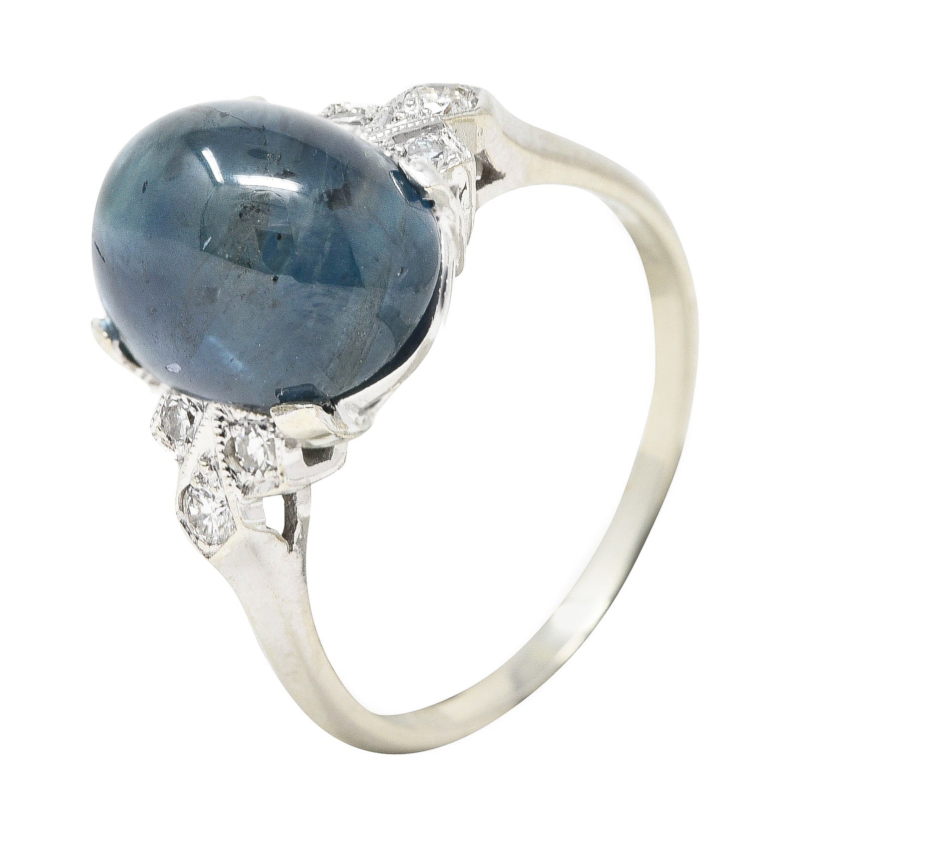 Contemporary 9.80 CTW Sapphire Cabochon Diamond 14 Karat White Gold Gemstone Ring Wilson's Estate Jewelry