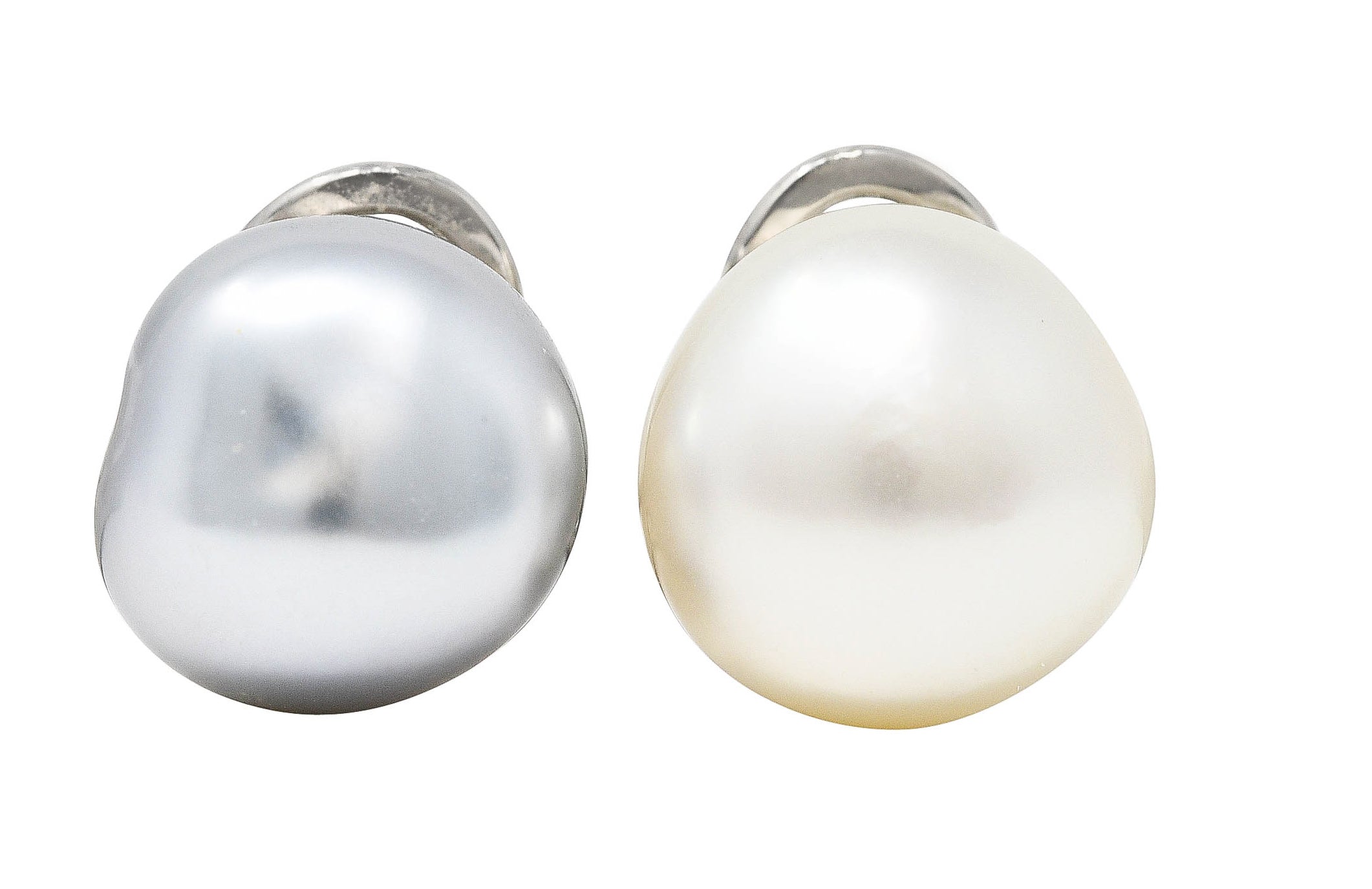 Elsa Peretti Tiffany & Co Keshi Pearl 18 Karat White Gold Mismatched Ear-Clip Earrings Wilson's Estate Jewelry