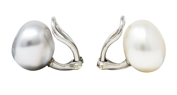 Elsa Peretti Tiffany & Co Keshi Pearl 18 Karat White Gold Mismatched Ear-Clip Earrings Wilson's Estate Jewelry