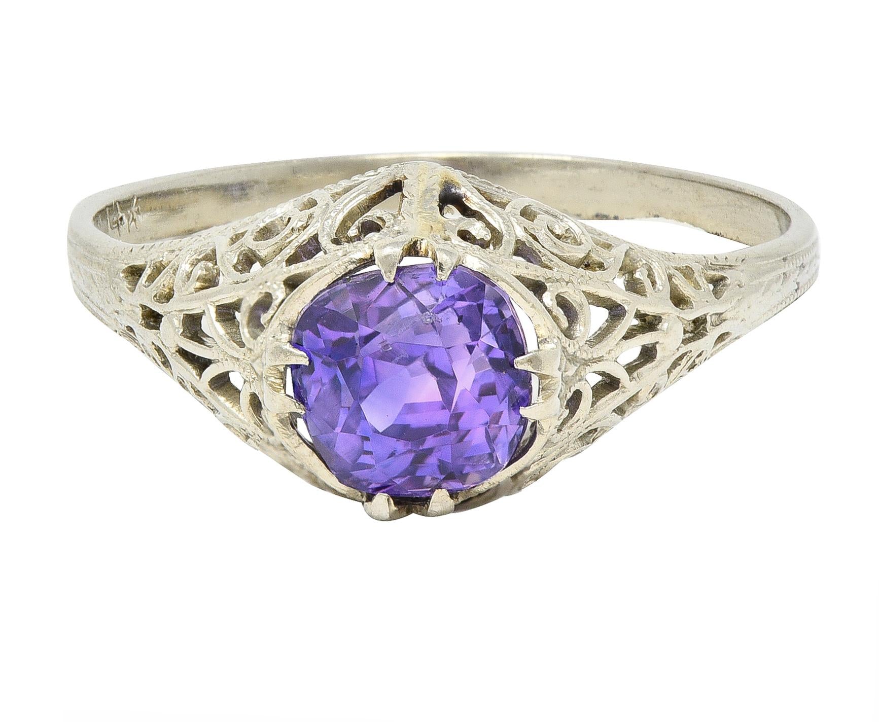 Edwardian 1.48 CTW No Heat Ceylon Purple Sapphire 14 Karat Gold Antique Ring GIA