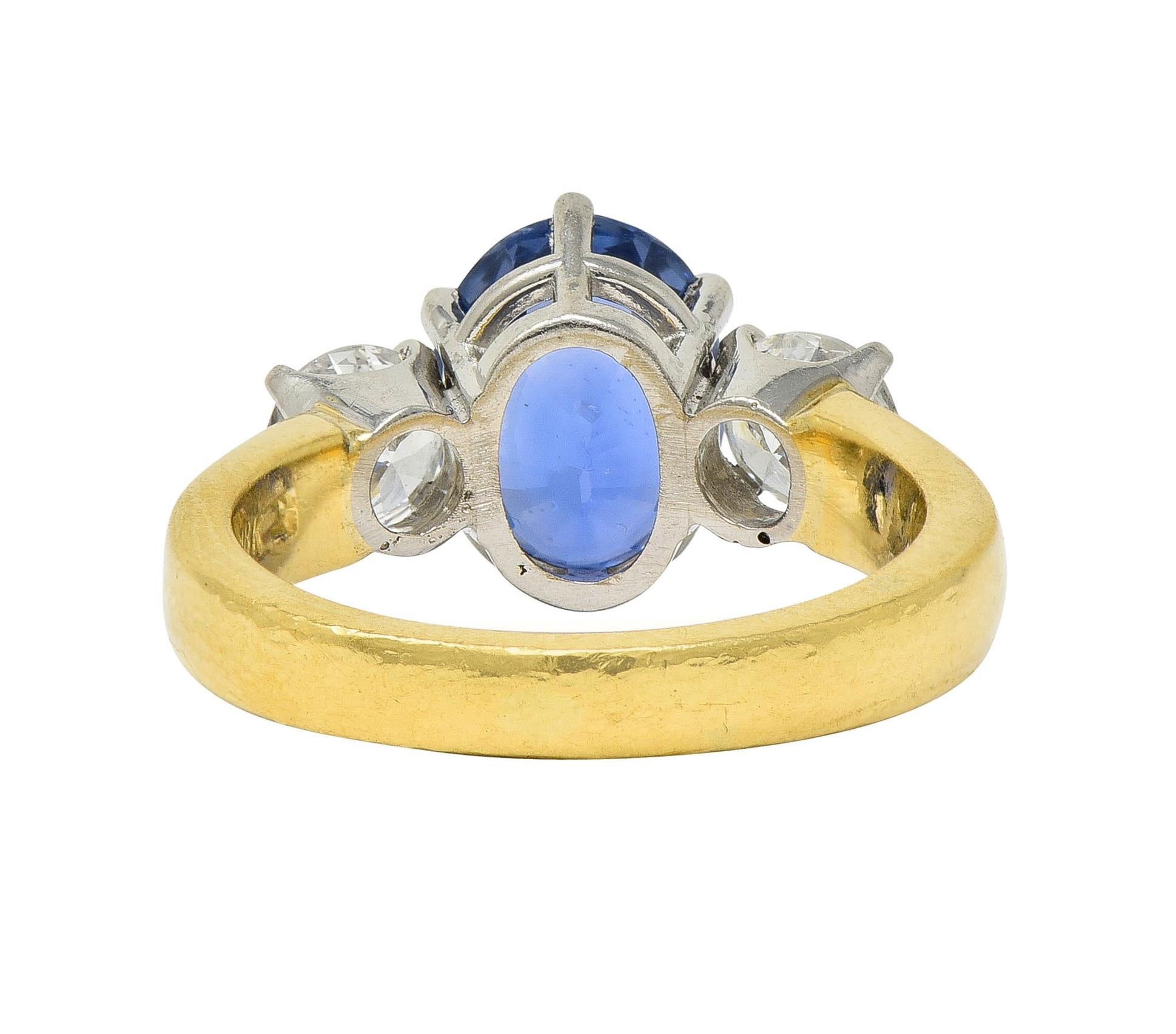 Vintage 3.86 CTW No Heat Ceylon Sapphire Diamond Platinum 18 Karat Gold Ring GIA