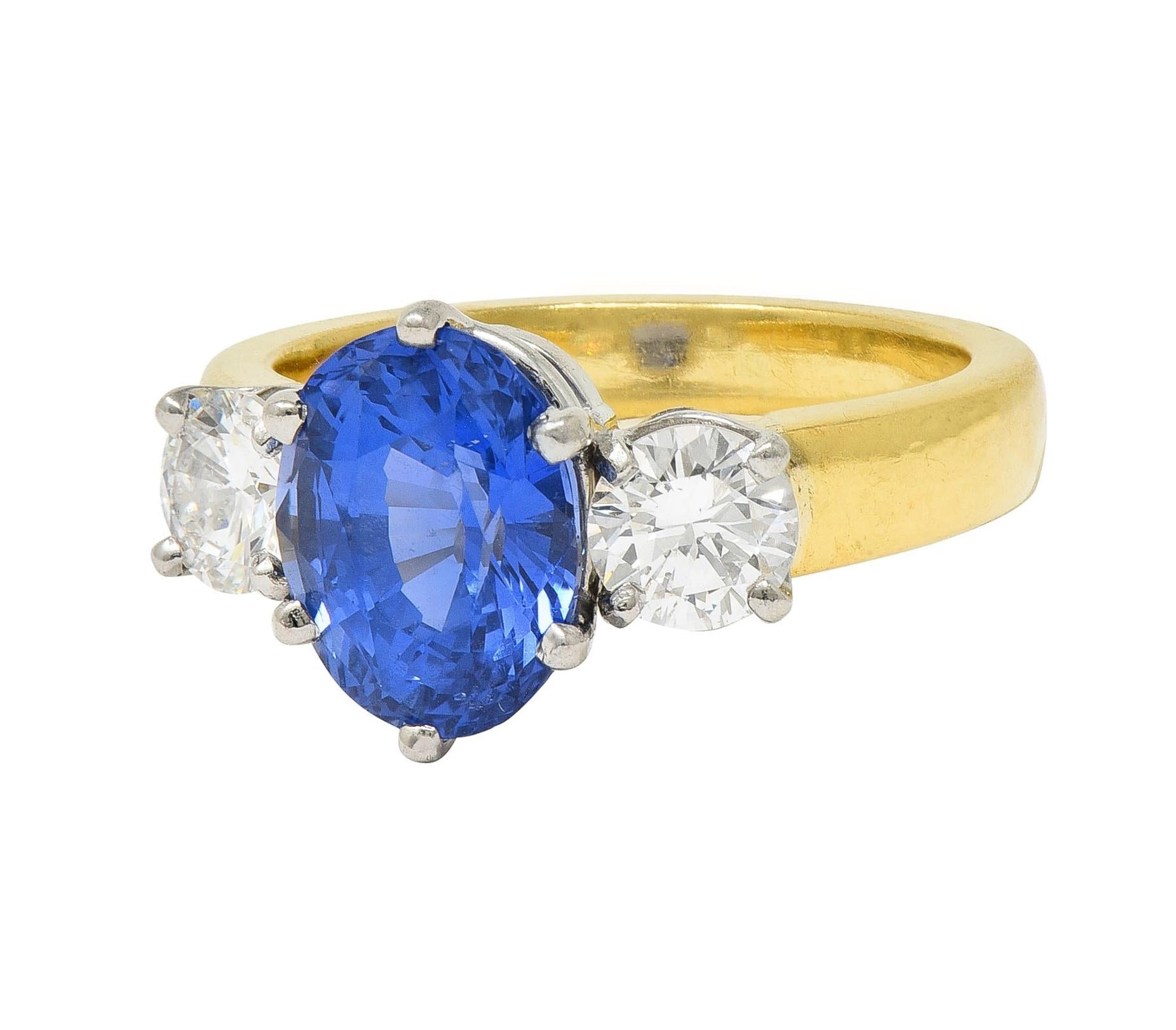 Vintage 3.86 CTW No Heat Ceylon Sapphire Diamond Platinum 18 Karat Gold Ring GIA