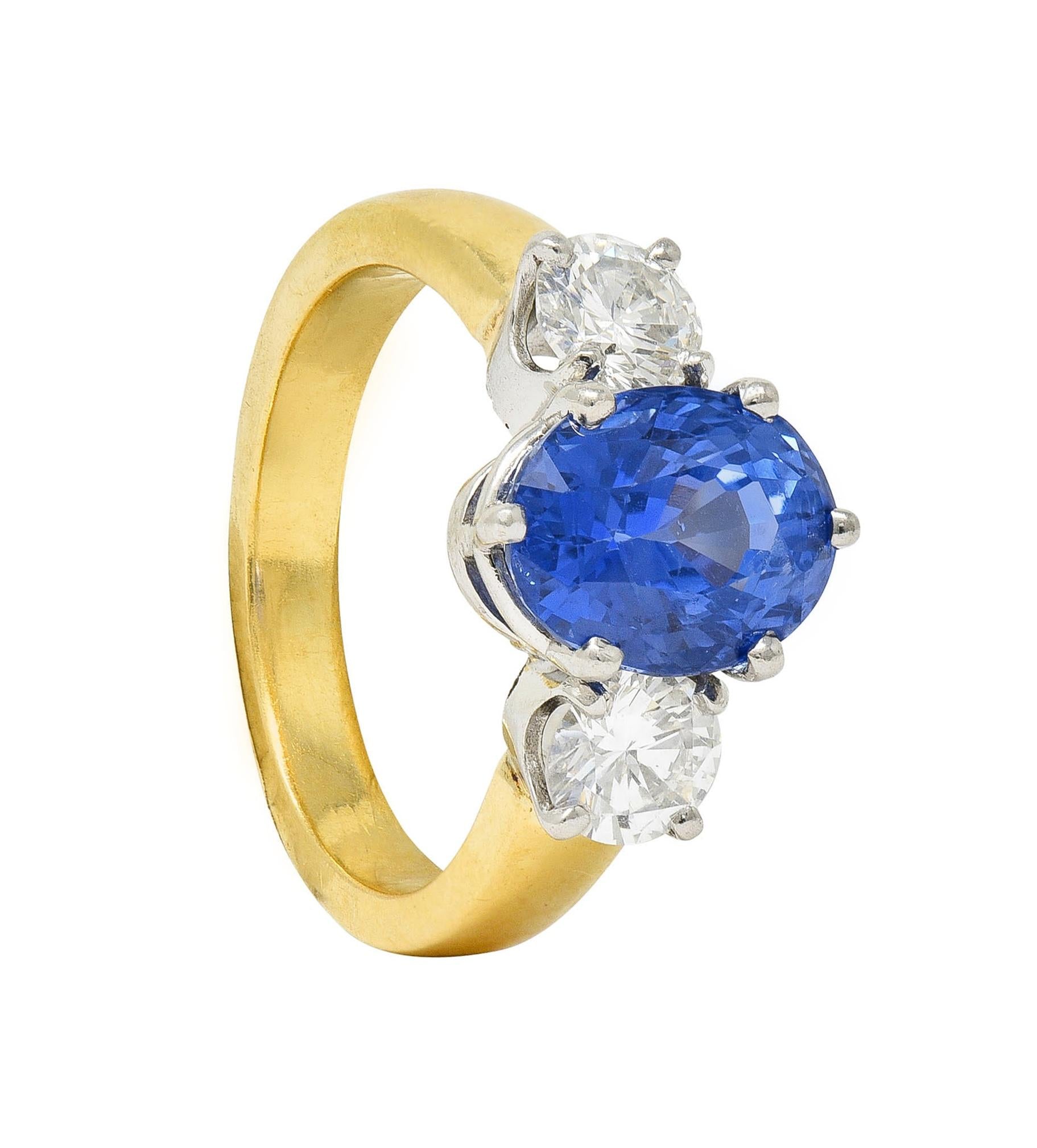 Vintage 3.86 CTW No Heat Ceylon Sapphire Diamond Platinum 18 Karat Gold Ring GIA