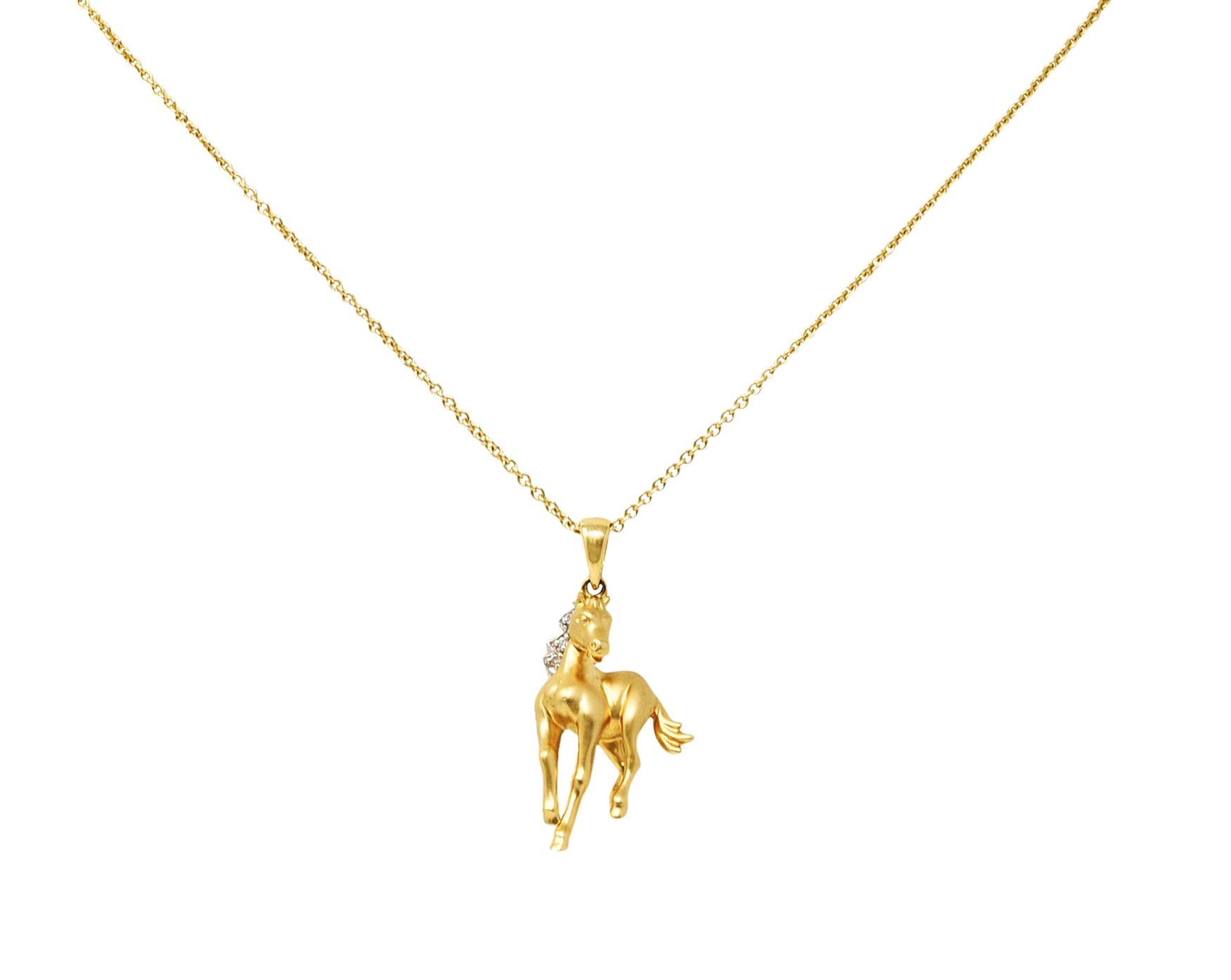 Contemporary Diamond 14 Karat Two-Tone Gold Equestrian Horse Pendant NecklaceNecklaces - Wilson's Estate Jewelry