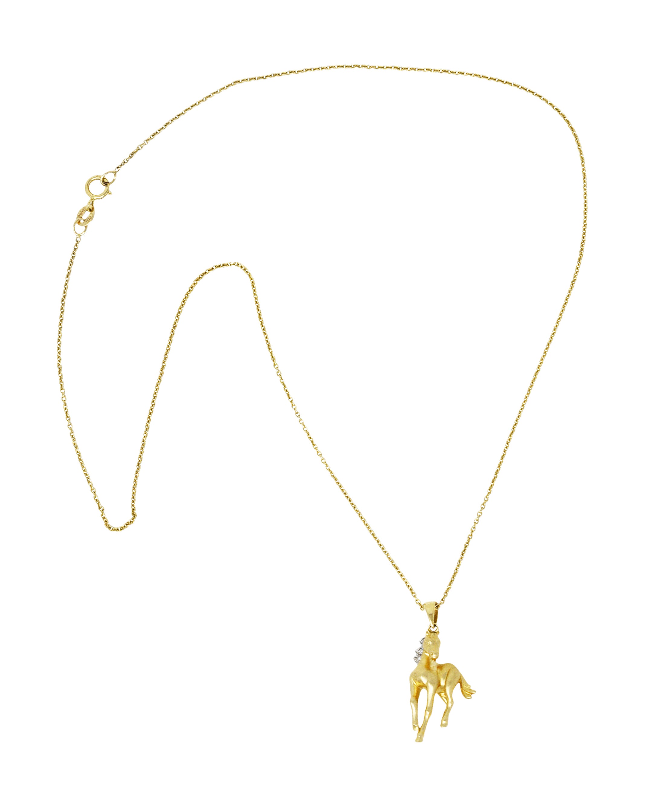 Contemporary Diamond 14 Karat Two-Tone Gold Equestrian Horse Pendant NecklaceNecklaces - Wilson's Estate Jewelry