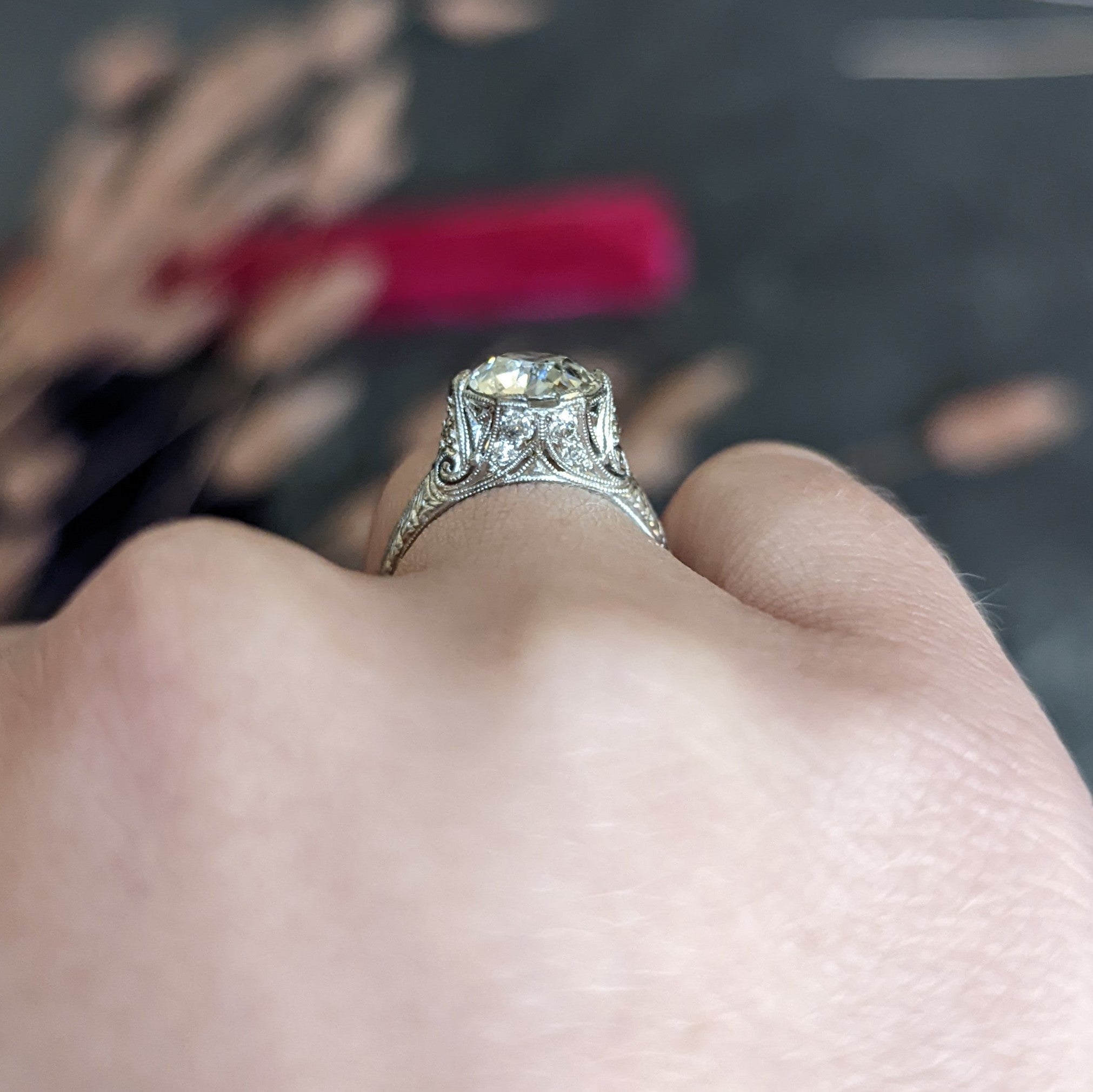 Antique Edwardian 2.25 CTW Diamond Platinum Scrolled Engagement Ring Wilson's Antique & Estate Jewelry
