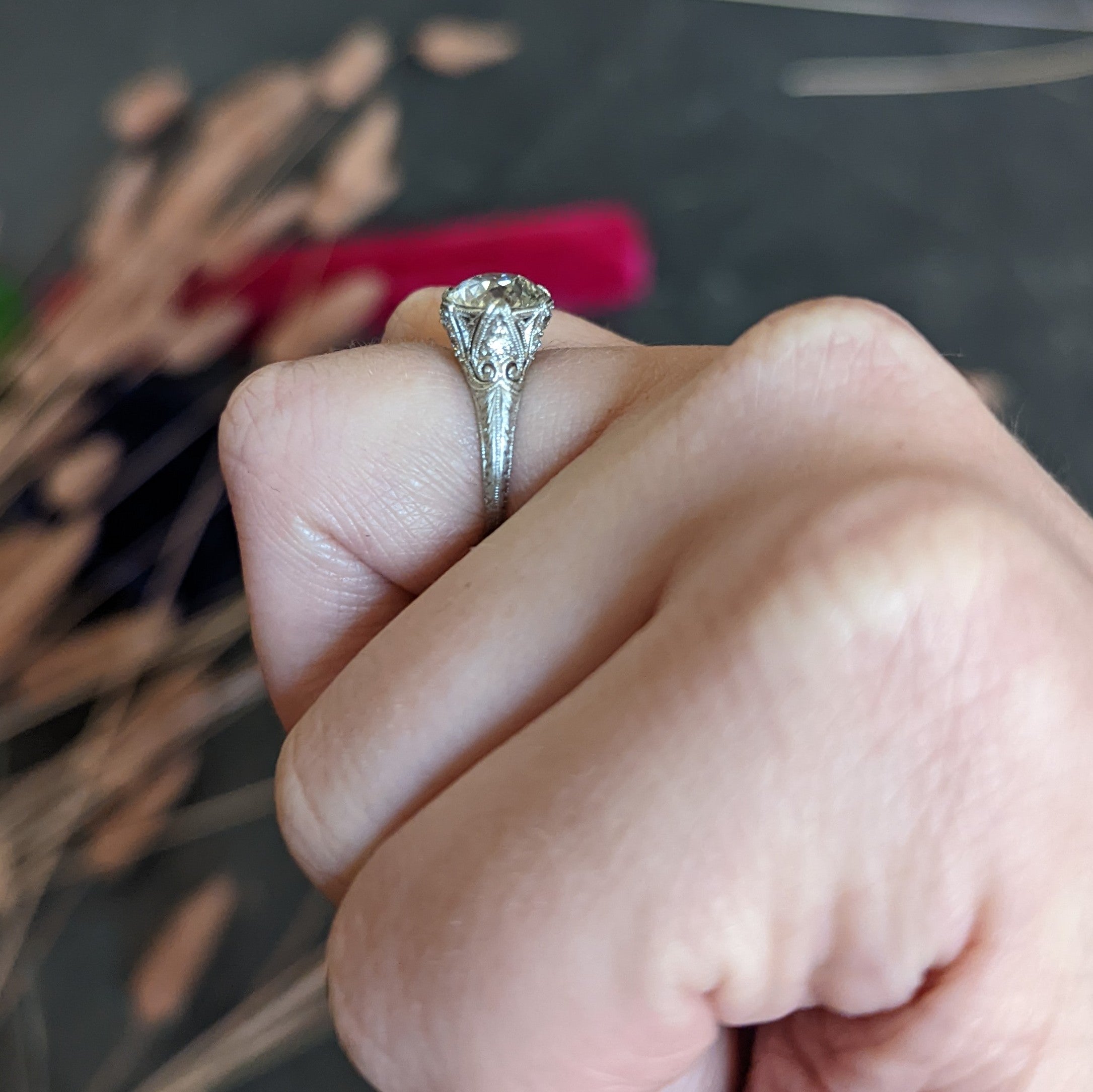 Antique Edwardian 2.25 CTW Diamond Platinum Scrolled Engagement Ring Wilson's Antique & Estate Jewelry