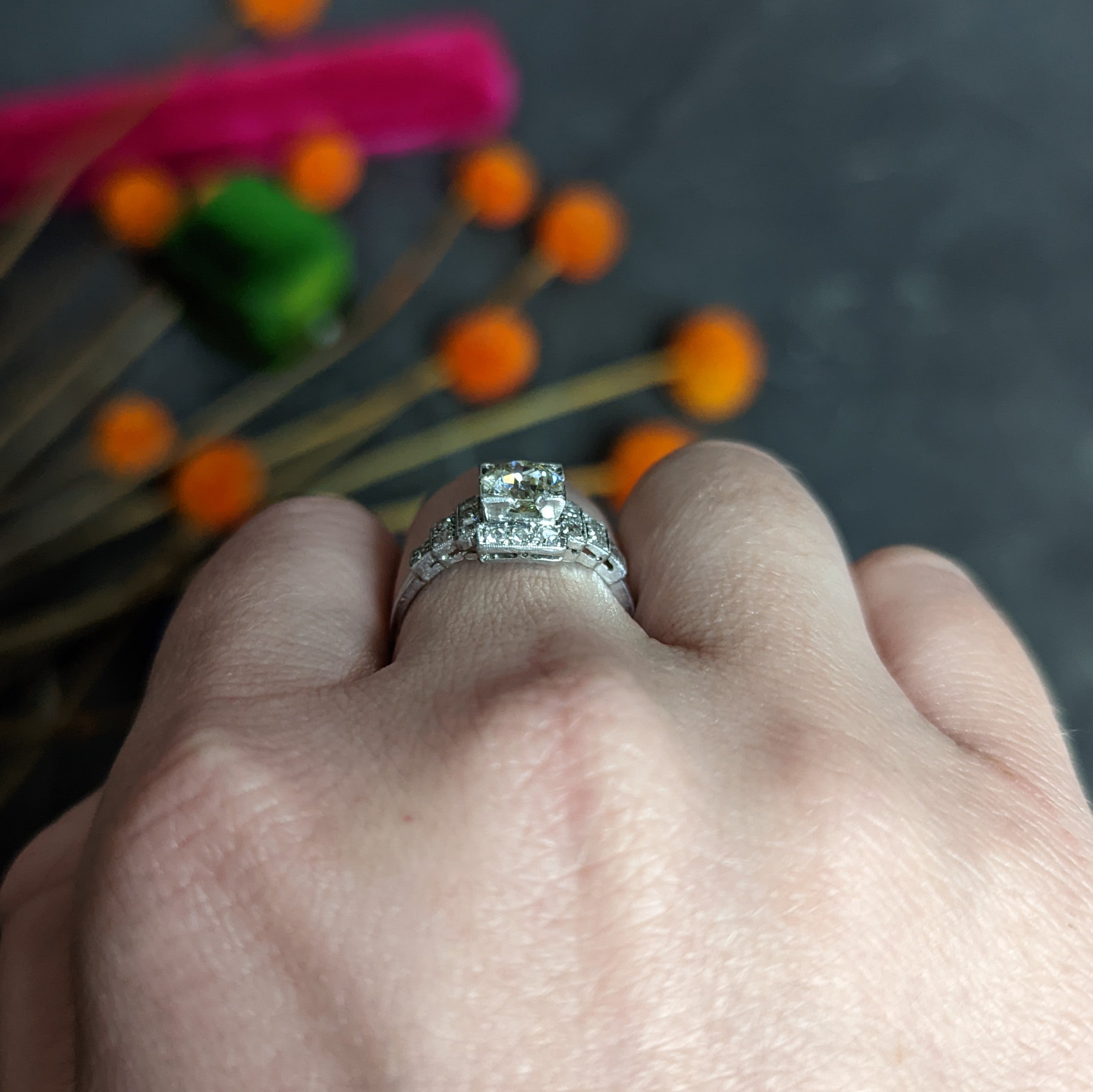 Art Deco 1.62 CTW Diamond Platinum Stepped Engagement Ring Wilson's Estate Jewelry