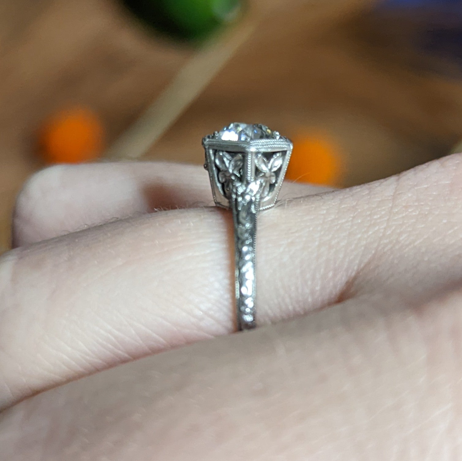 1930's Traub 1.02 CTW Diamond Platinum Orange Blossom Engagement Ring Wilson's Estate Jewelry