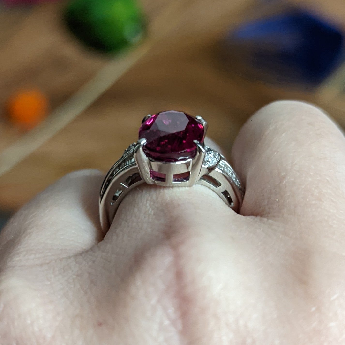 Contemporary 7.54 CTW Rubellite Tourmaline Diamond Platinum Cocktail Ring Wilson's Estate Jewelry