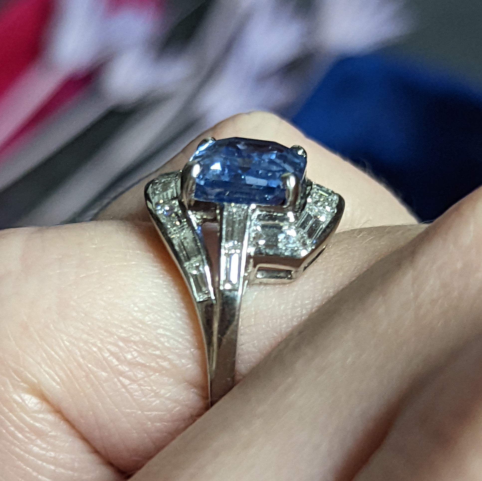 Mid-Century 8.80 CTW Sapphire Diamond Platinum Cocktail Ring Wilson's Estate Jewelry