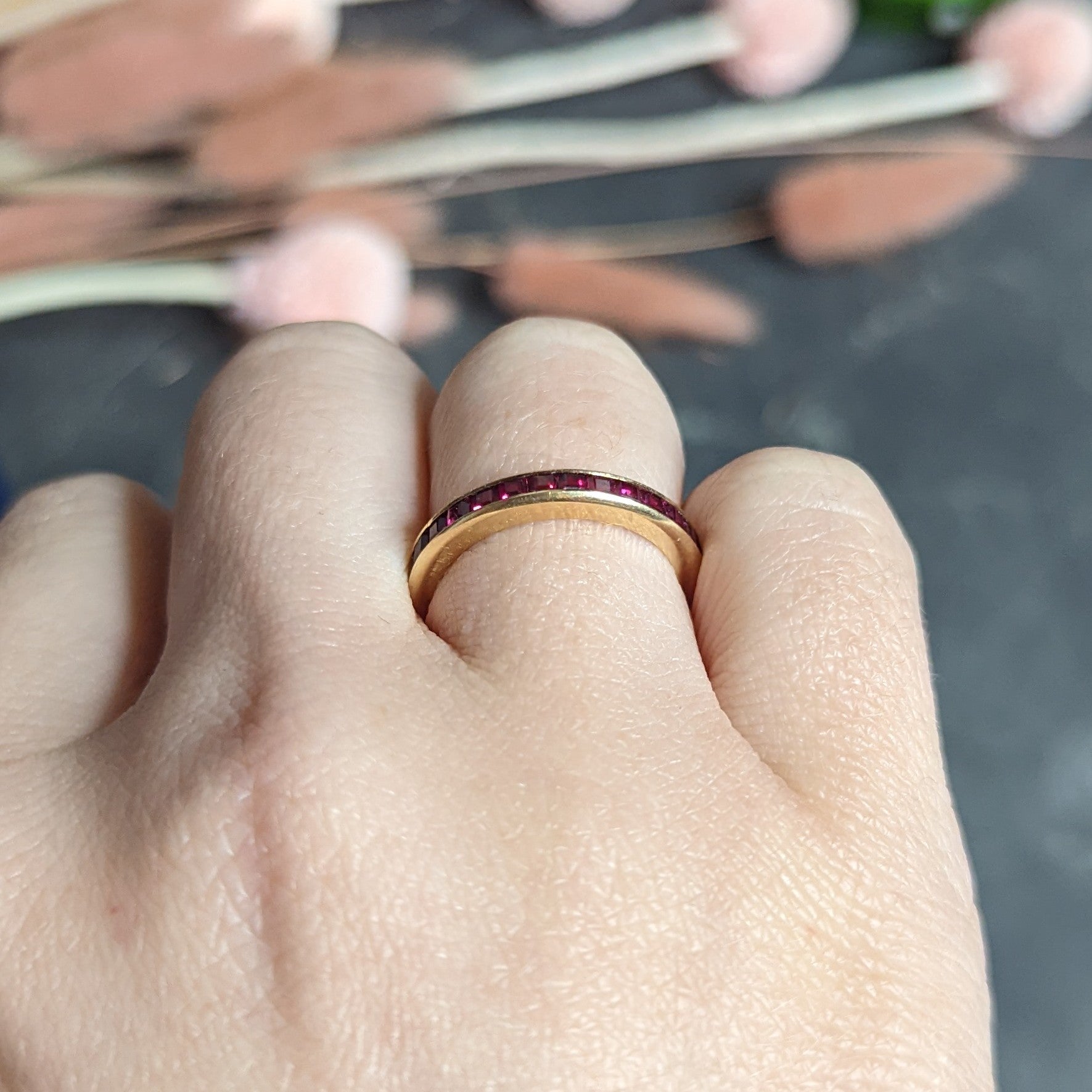 1960's Vintage 2.00 CTW Ruby 14 Karat Gold Eternity Band Ring Wilson's Estate Jewelry