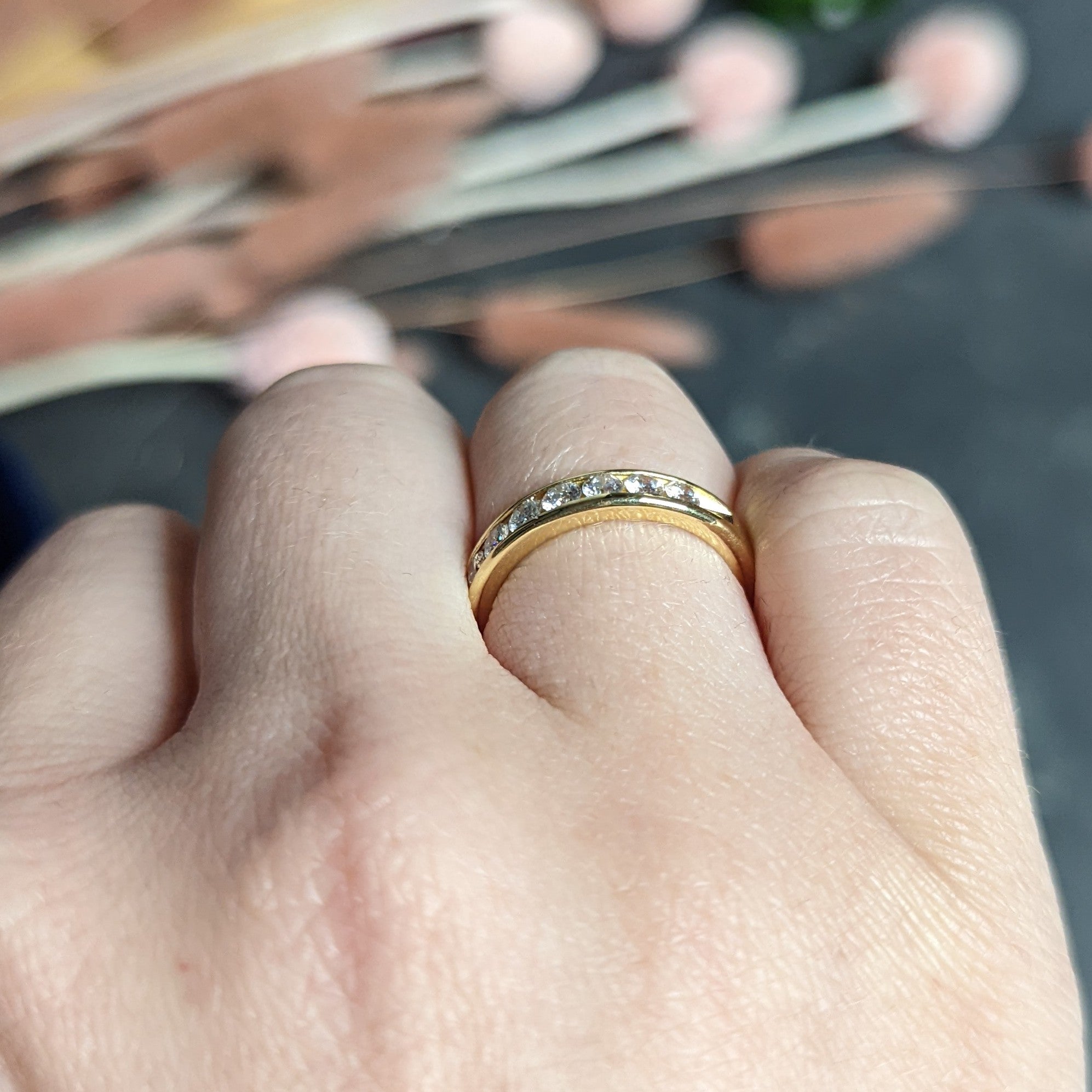 Vintage 0.50 CTW Diamond 18 Karat Yellow Gold Unisex Channel Band Ring Wilson's Estate Jewelry