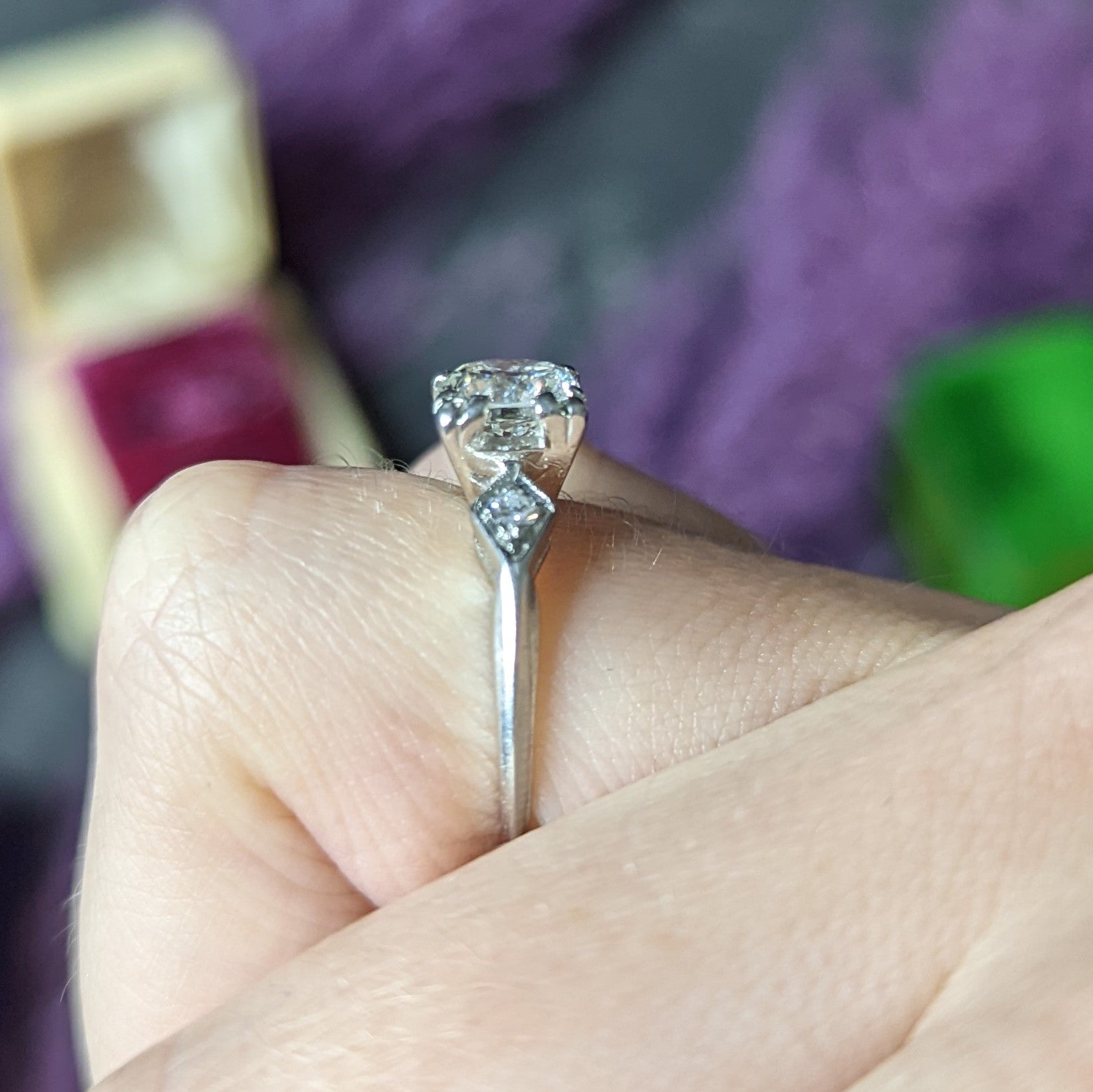 1950's Mid-Century 1.01 CTW Diamond Platinum Three Stone Engagement Ring Wilson's Estate Jewelry