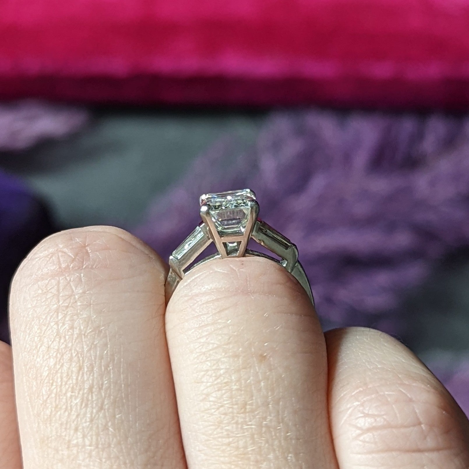 1960's 2.30 CTW Emerald Cut Diamond Platinum Vintage Engagement Ring GIA Wilson's Estate Jewelry