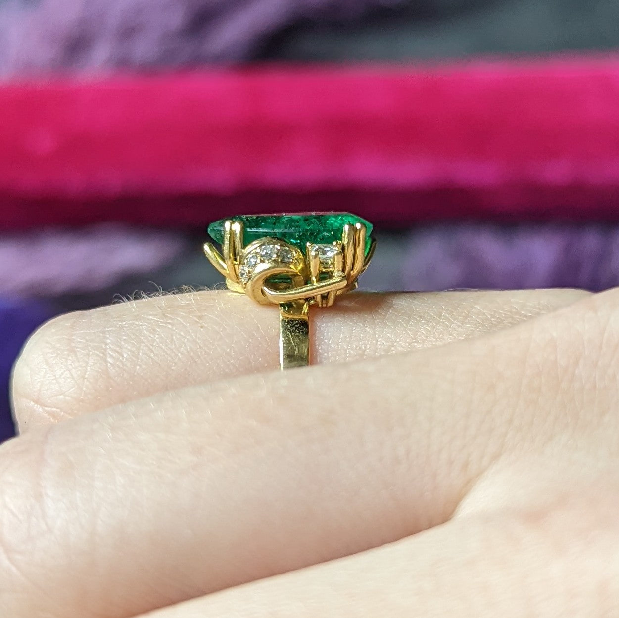 1960's Vintage 3.06 CTW Brazilian Emerald Diamond 18 Karat Yellow Gold Gemstone Ring GIA Wilson's Estate Jewelry