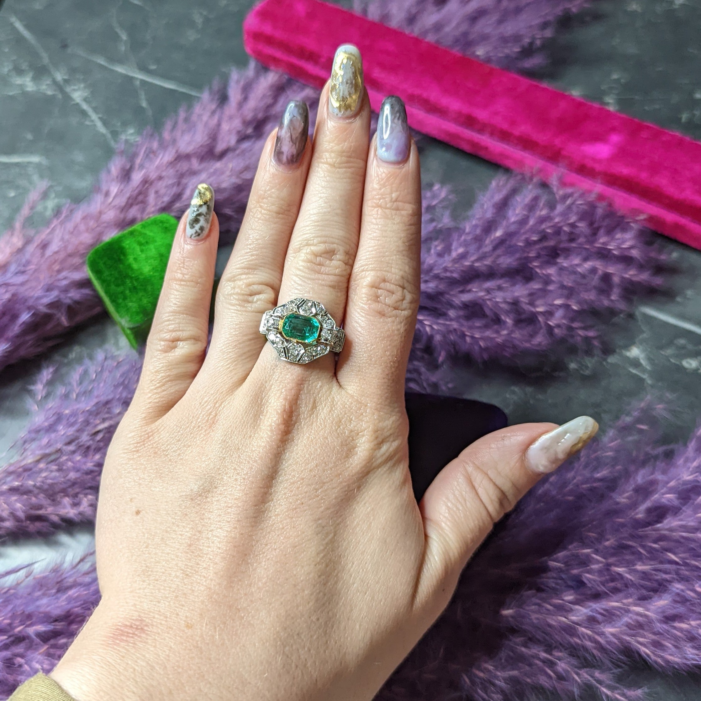 .11111 # RESHOOT SH Vintage 4.15 CTW Colombian Emerald Platinum 18 Karat Yellow Gold Statement Ring GIA Wilson's Estate Jewelry