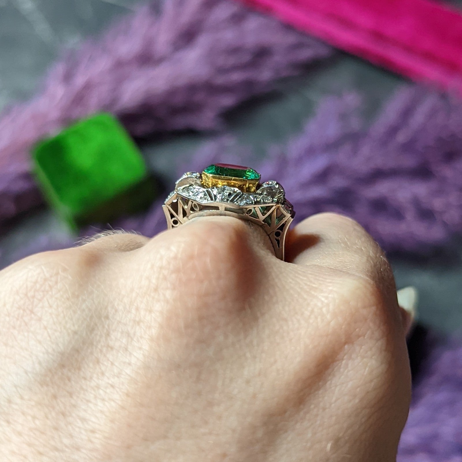 .11111 # RESHOOT SH Vintage 4.15 CTW Colombian Emerald Platinum 18 Karat Yellow Gold Statement Ring GIA Wilson's Estate Jewelry