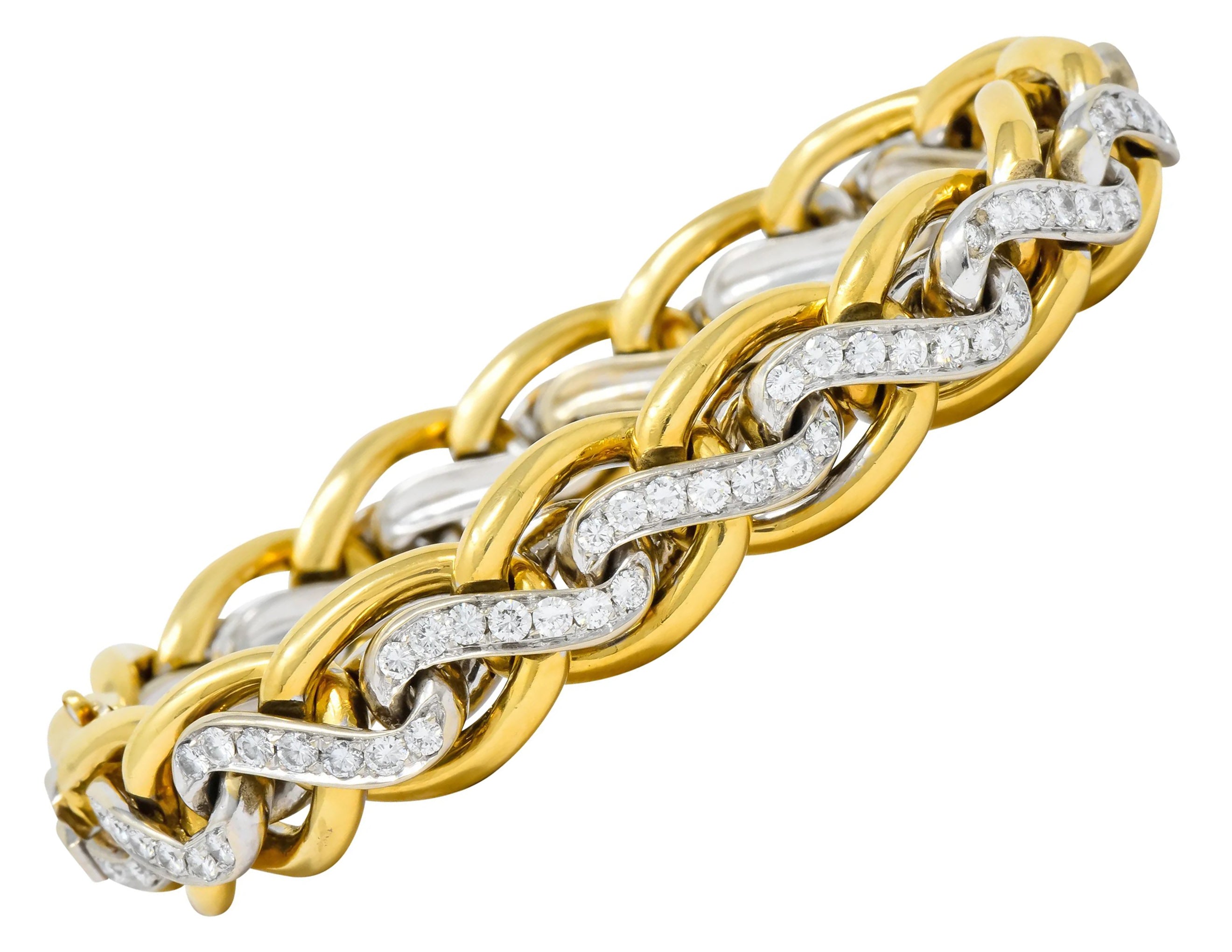 Bulgari Diamond 18 Karat Two-Tone Gold Curb Link Bracelet Wilson's Estate Jewelry