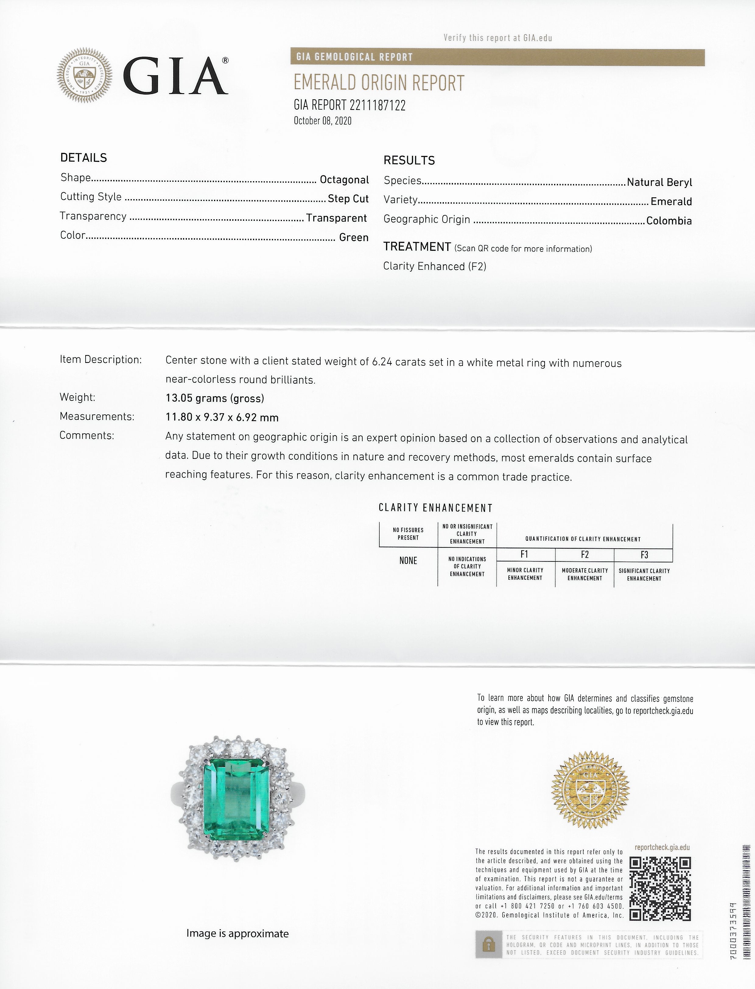 7.70 CTW Colombian Emerald Diamond Platinum Cluster Ring GIARing - Wilson's Estate Jewelry