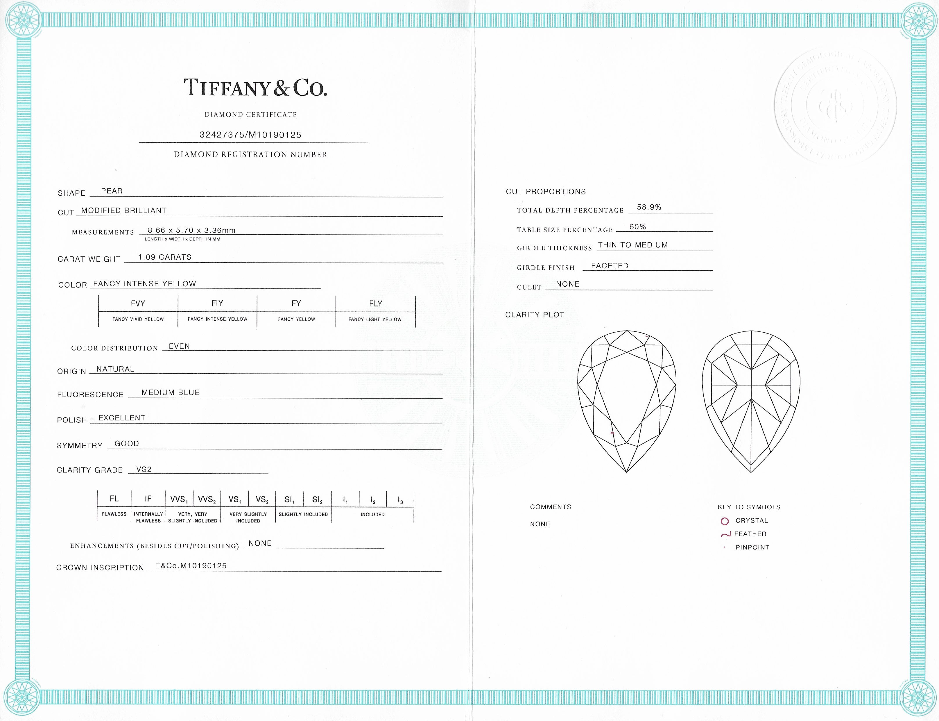 Tiffany & Co. Fancy Yellow Diamond & Diamond Platinum Pear Halo Engagement Ring Wilson's Antique & Estate Jewelry