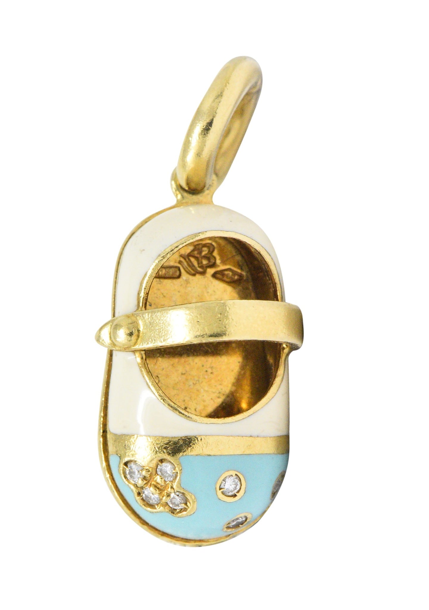 Aaron Basha Diamond 18 Karat Gold Enamel Strap Shoe Charm Wilson's Estate Jewelry