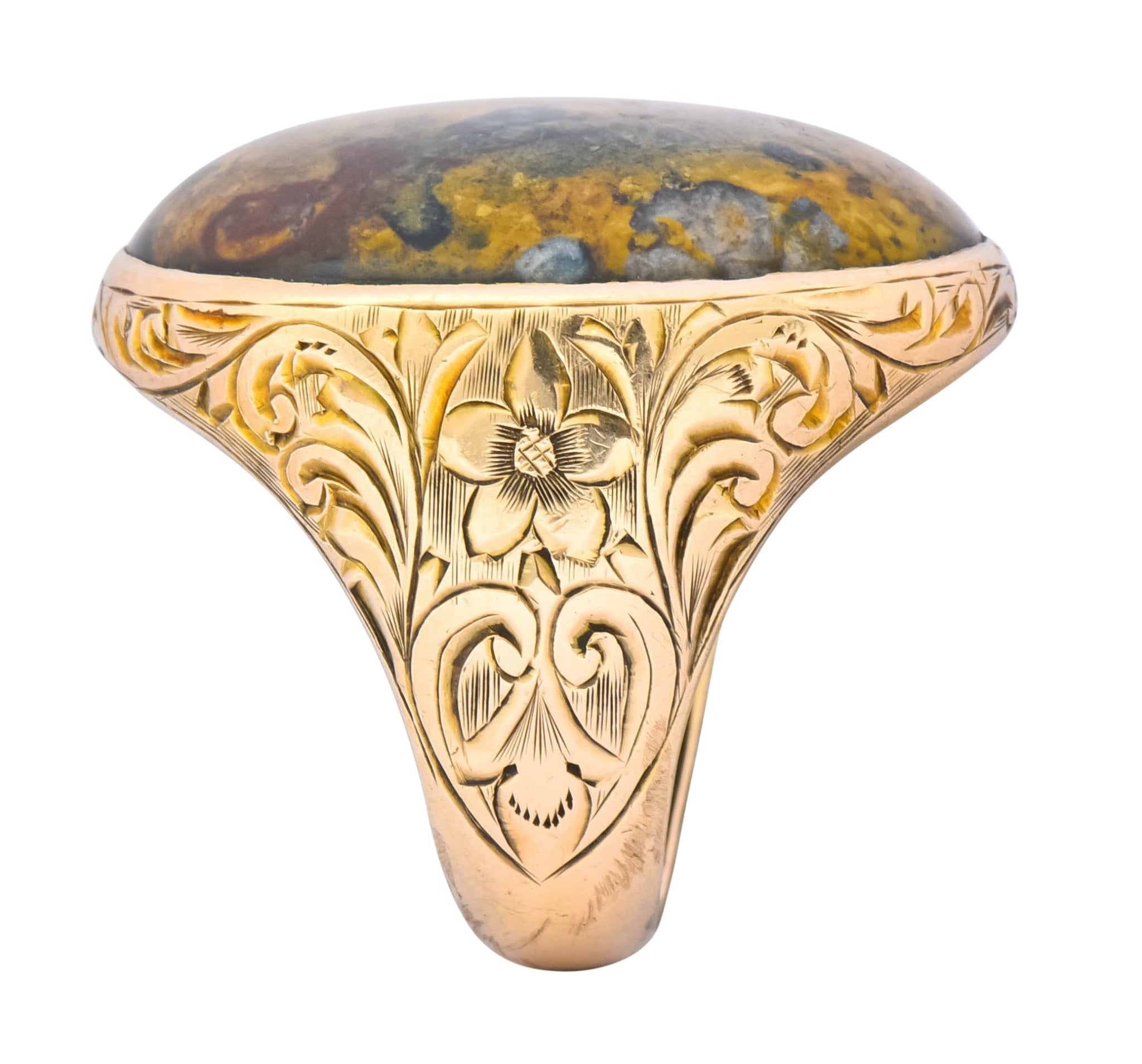 Allsopp Bros. Art Nouveau Jasper Cabochon 14 Karat Gold Ring - Wilson's Estate Jewelry