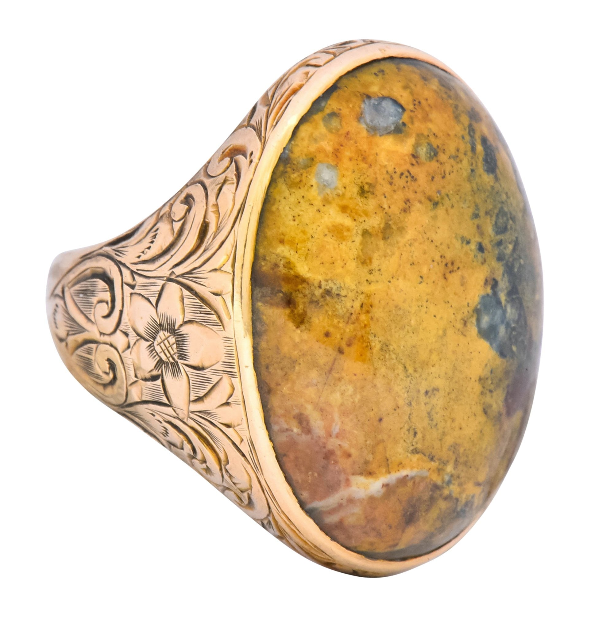 Allsopp Bros. Art Nouveau Jasper Cabochon 14 Karat Gold Ring - Wilson's Estate Jewelry