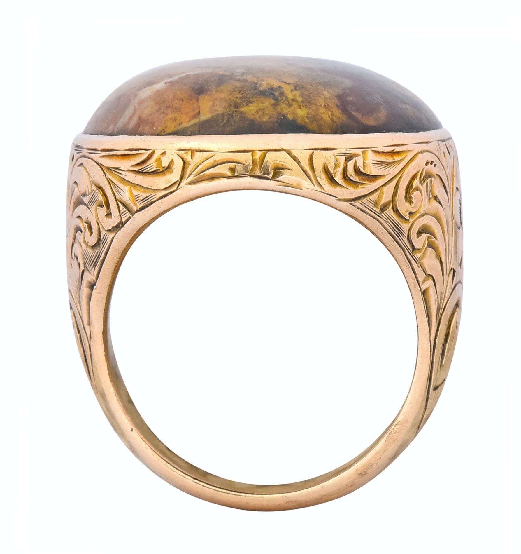 Allsopp Bros. Art Nouveau Jasper Cabochon 14 Karat Gold Ring - Wilson's Estate Jewelry