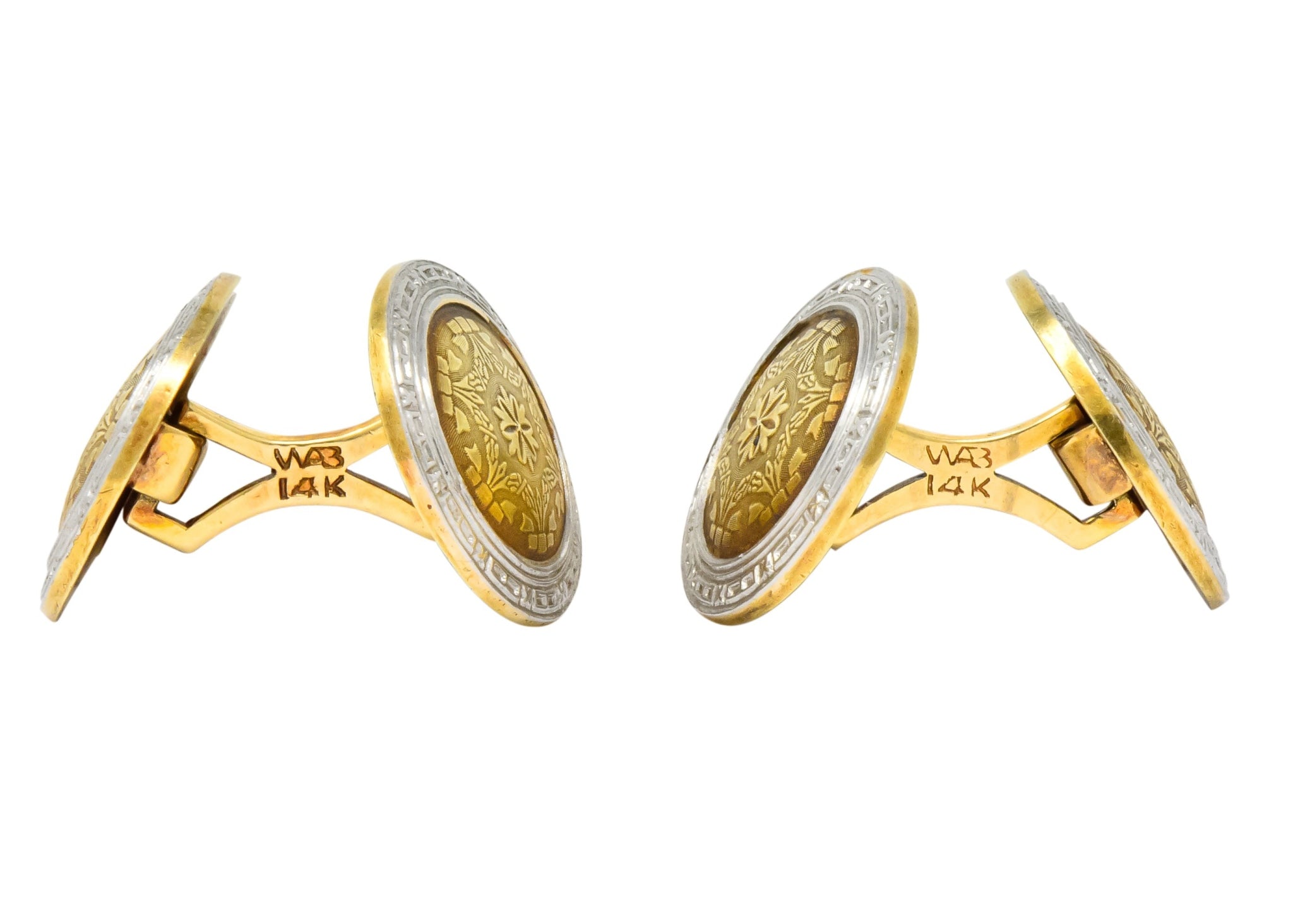 Allsopp-Steller Inc. Edwardian Platinum-Topped 14 Karat Gold Men's Cufflinks - Wilson's Estate Jewelry